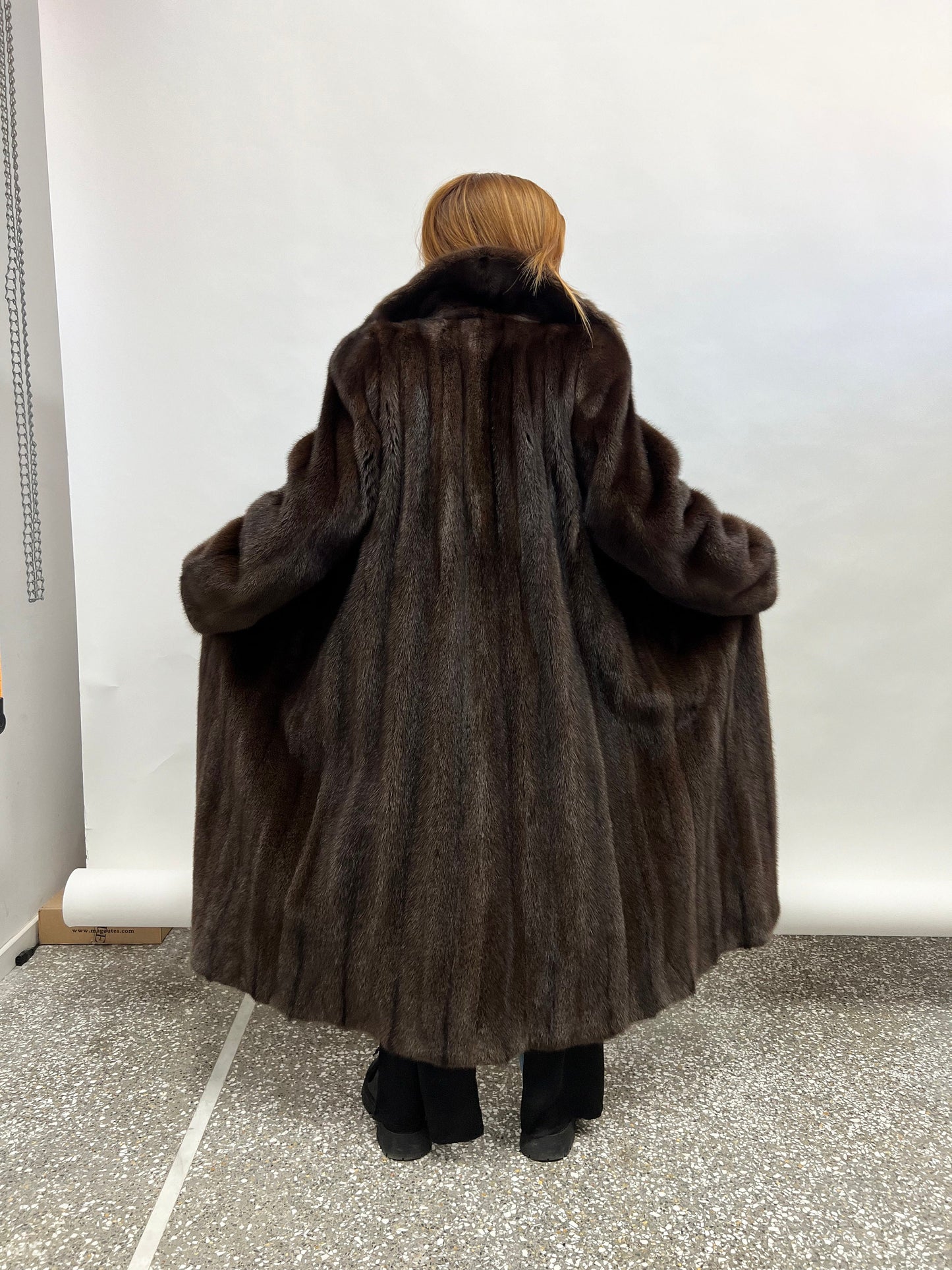 Handmade Brown Mink Fur Coat: Long Collared Stroller, Size Small