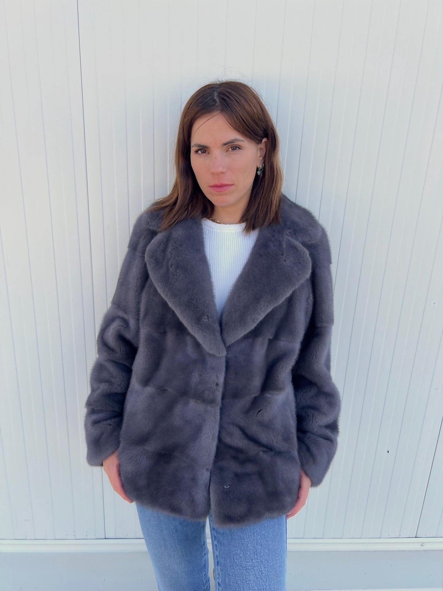 Gray-Blue Mink Fur Jacket – Saga Pelts, Notch Collar