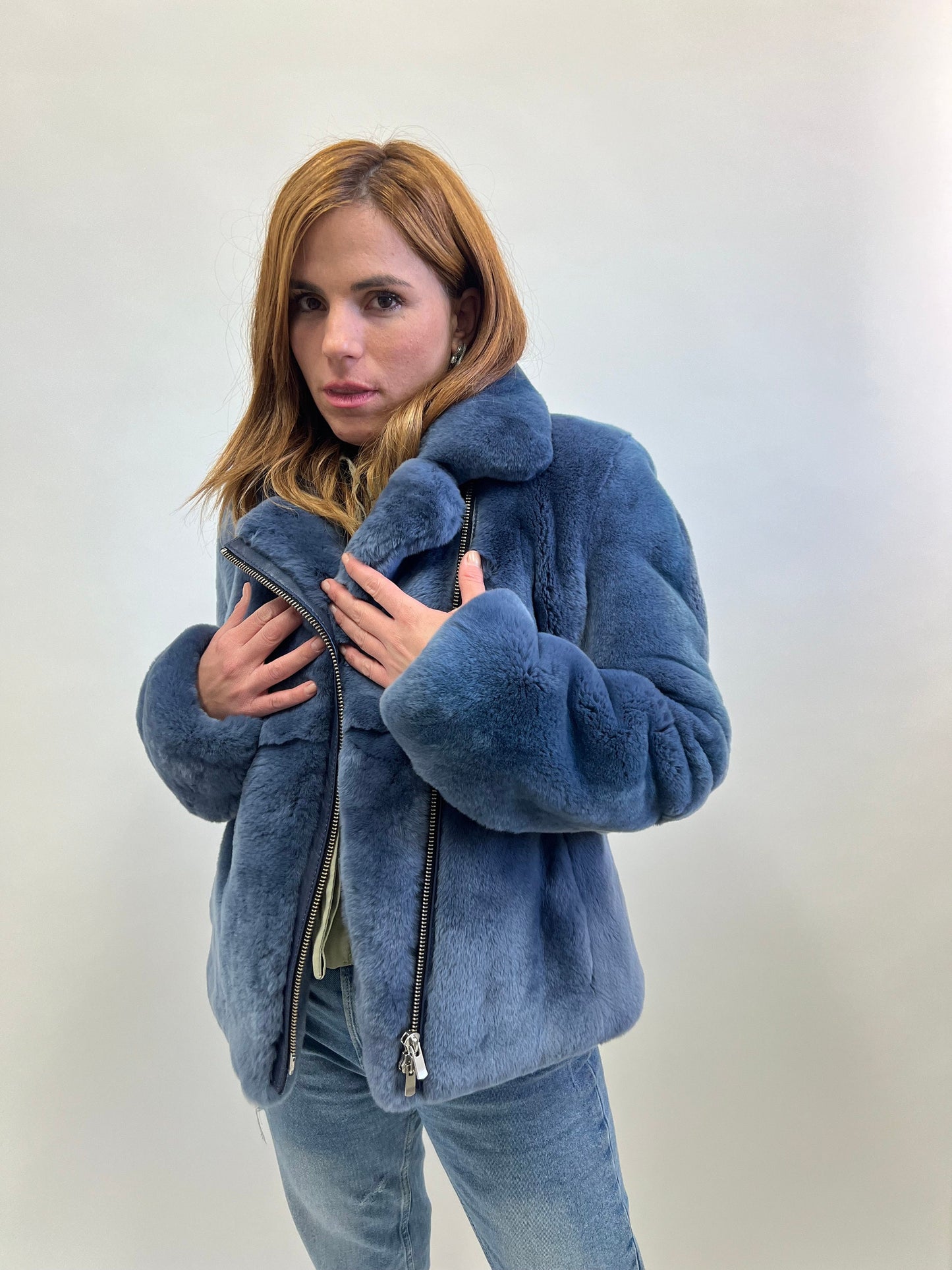 Rex Rabbit Fur Biker Jacket: Silver Hardware, Luxury Women's Gift