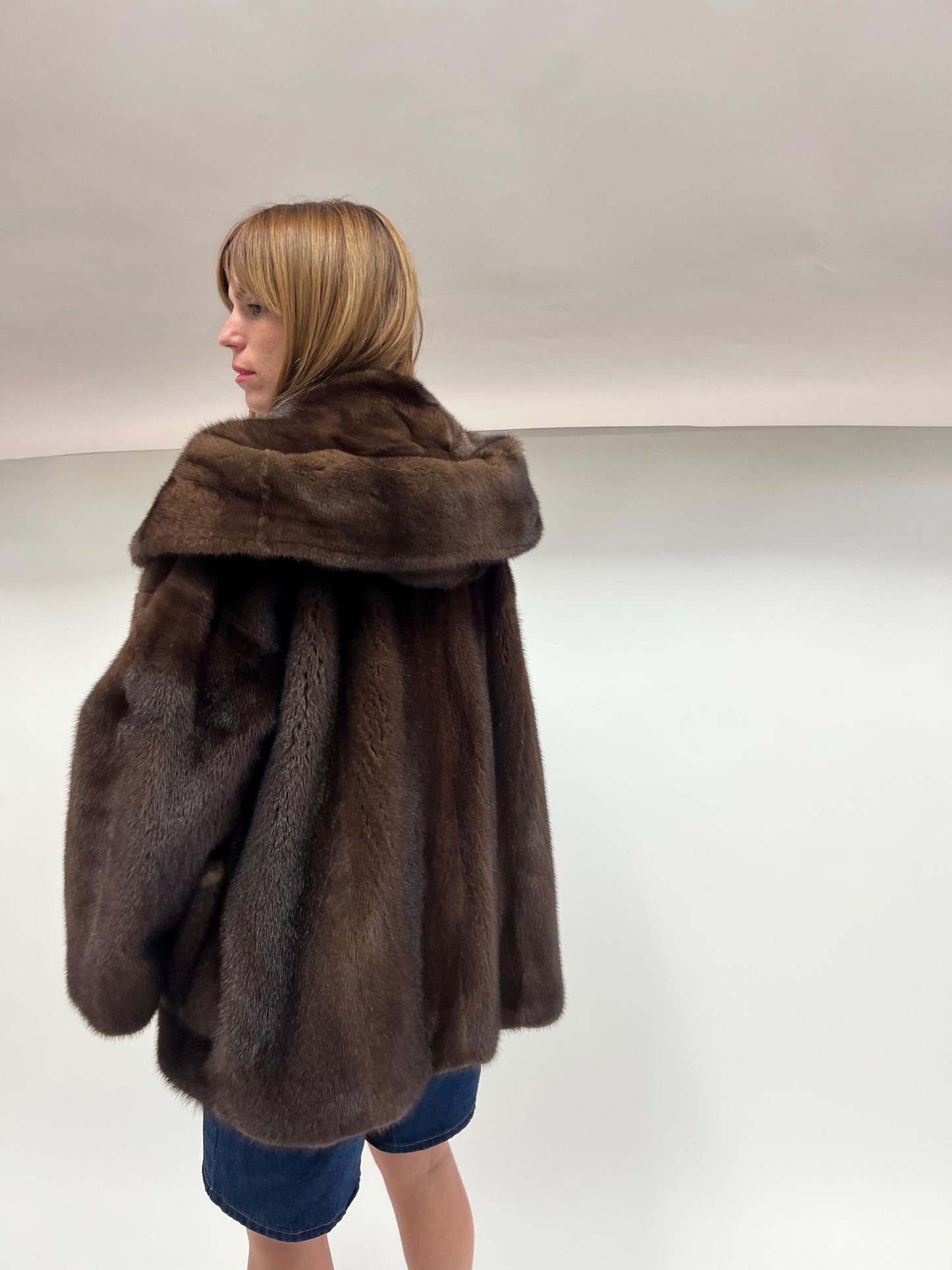 Real Brown Mink Hooded Jacket - Saga Demi Buff Fur