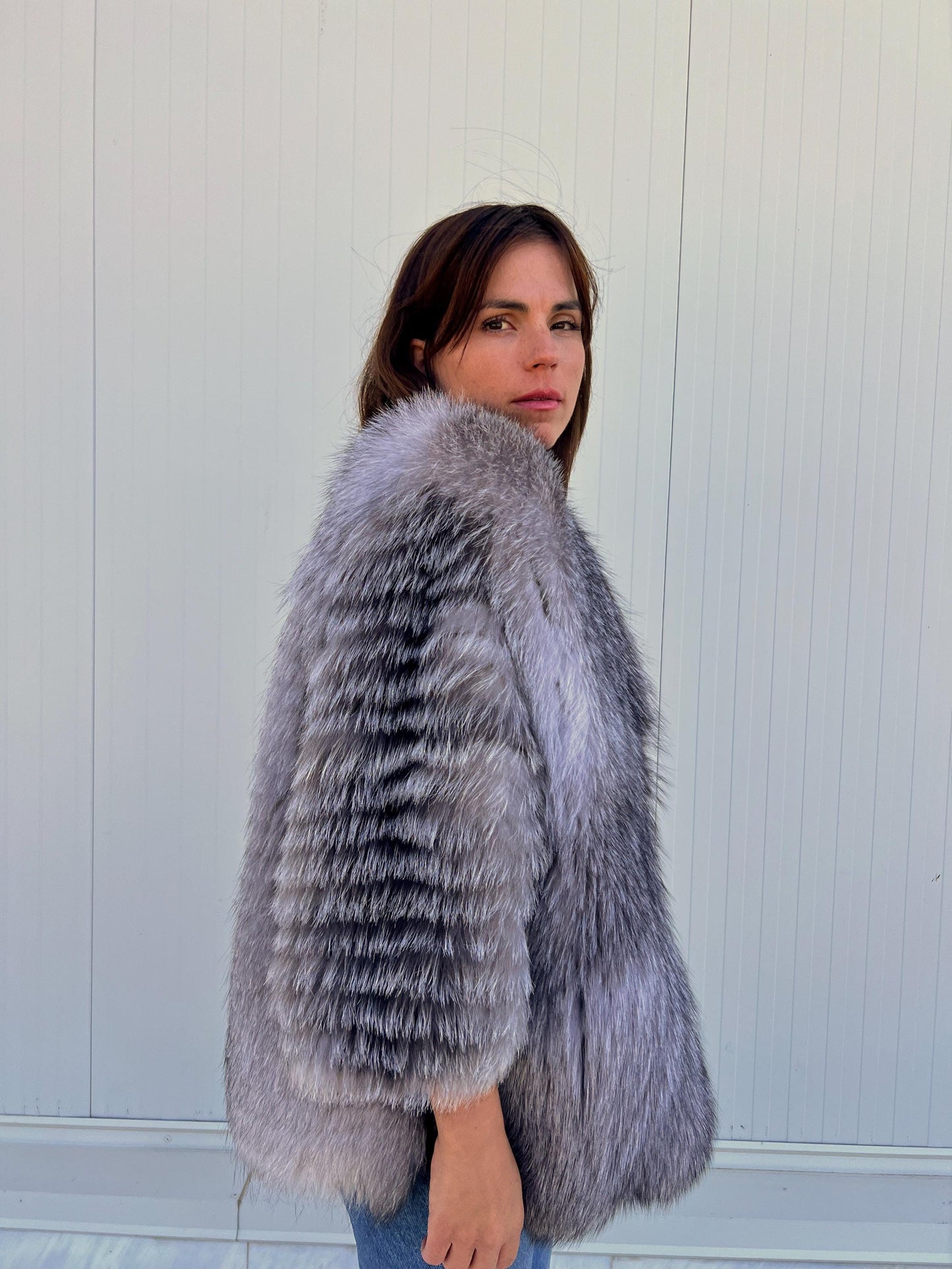 Handmade Grey Fox Fur Jacket: Lightweight, Everyday Fluffy Coat