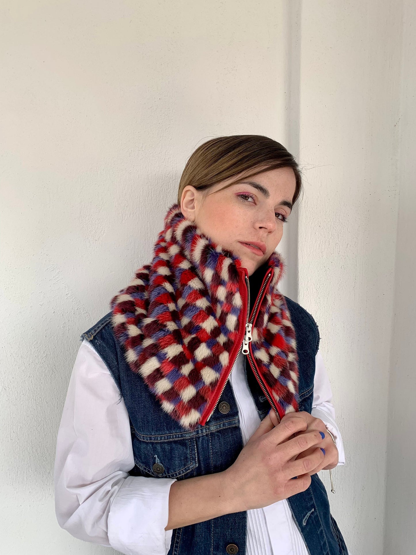 Pixelated Mink Fur Cowl: Zipped Loop Scarf