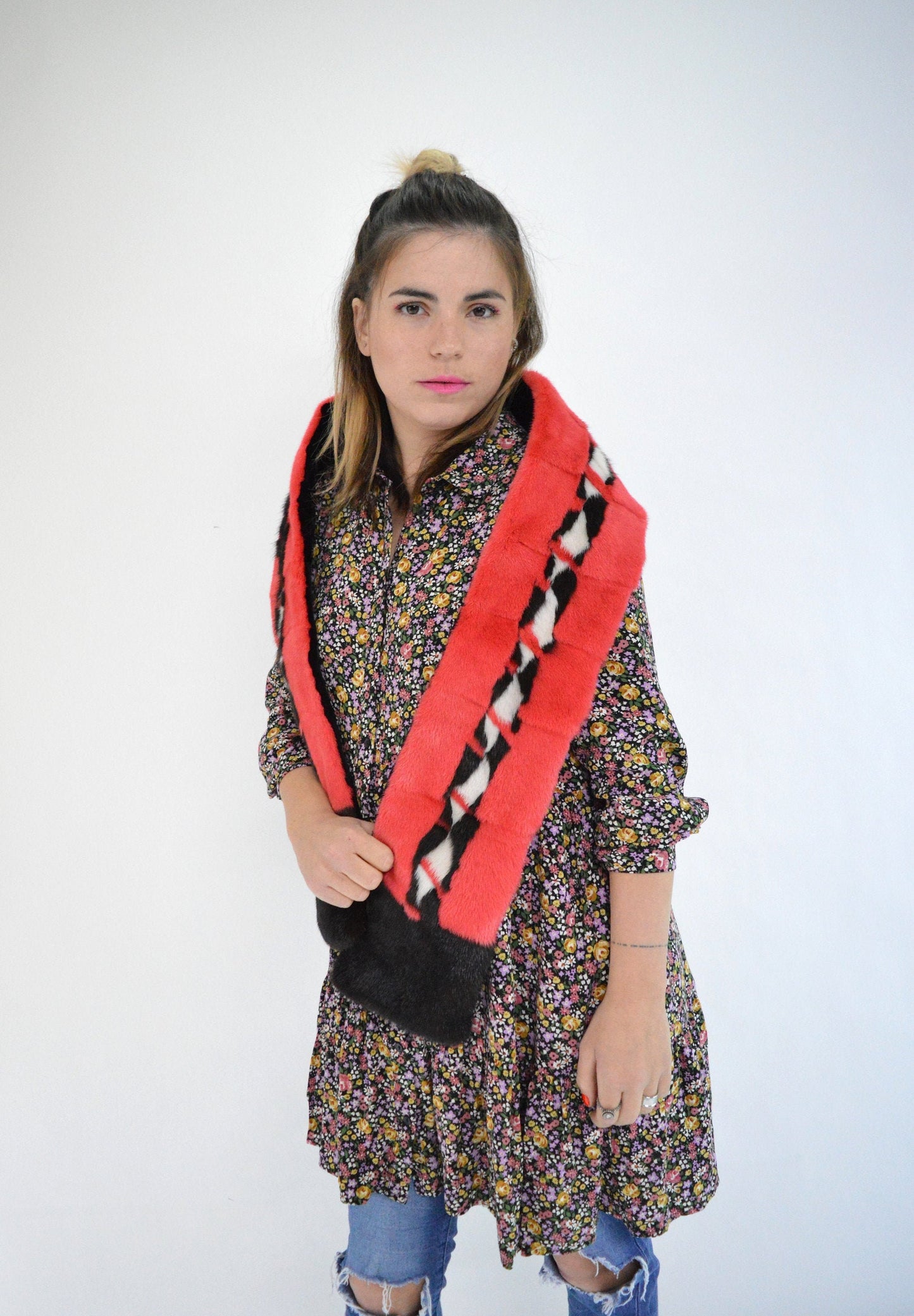 Multicolour Mink Fur Scarf: Handmade Neck Warmer Loop