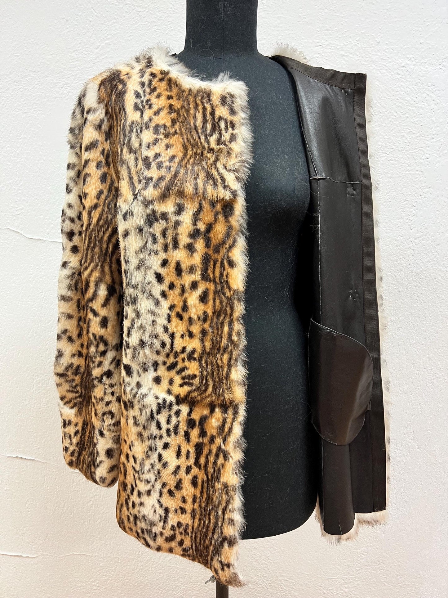Reversible Leopard Print Rabbit Fur Jacket - Medium / Large