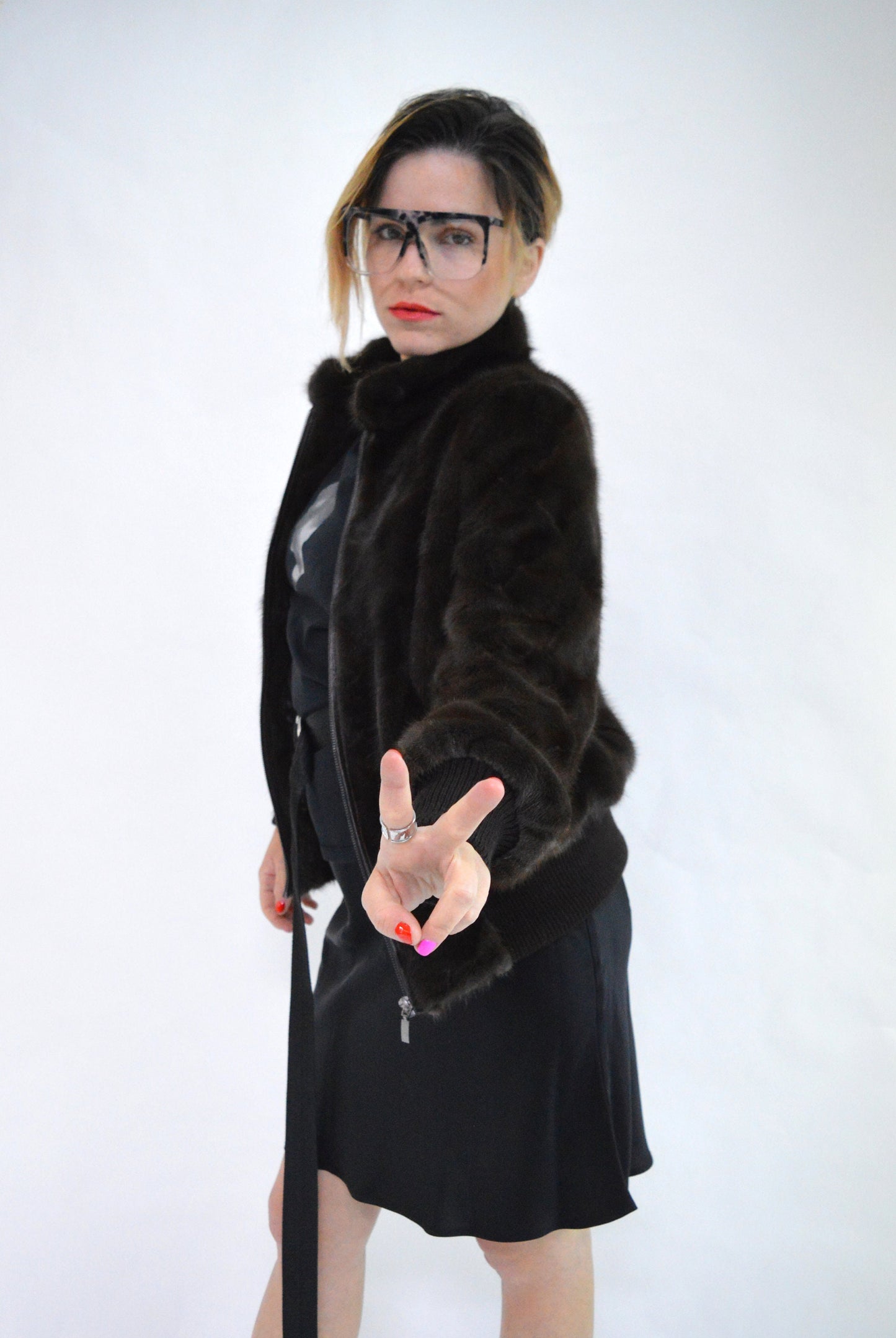 Brown Mink Fur Bomber Jacket: Knitted Trim, Luxury Women's Coat