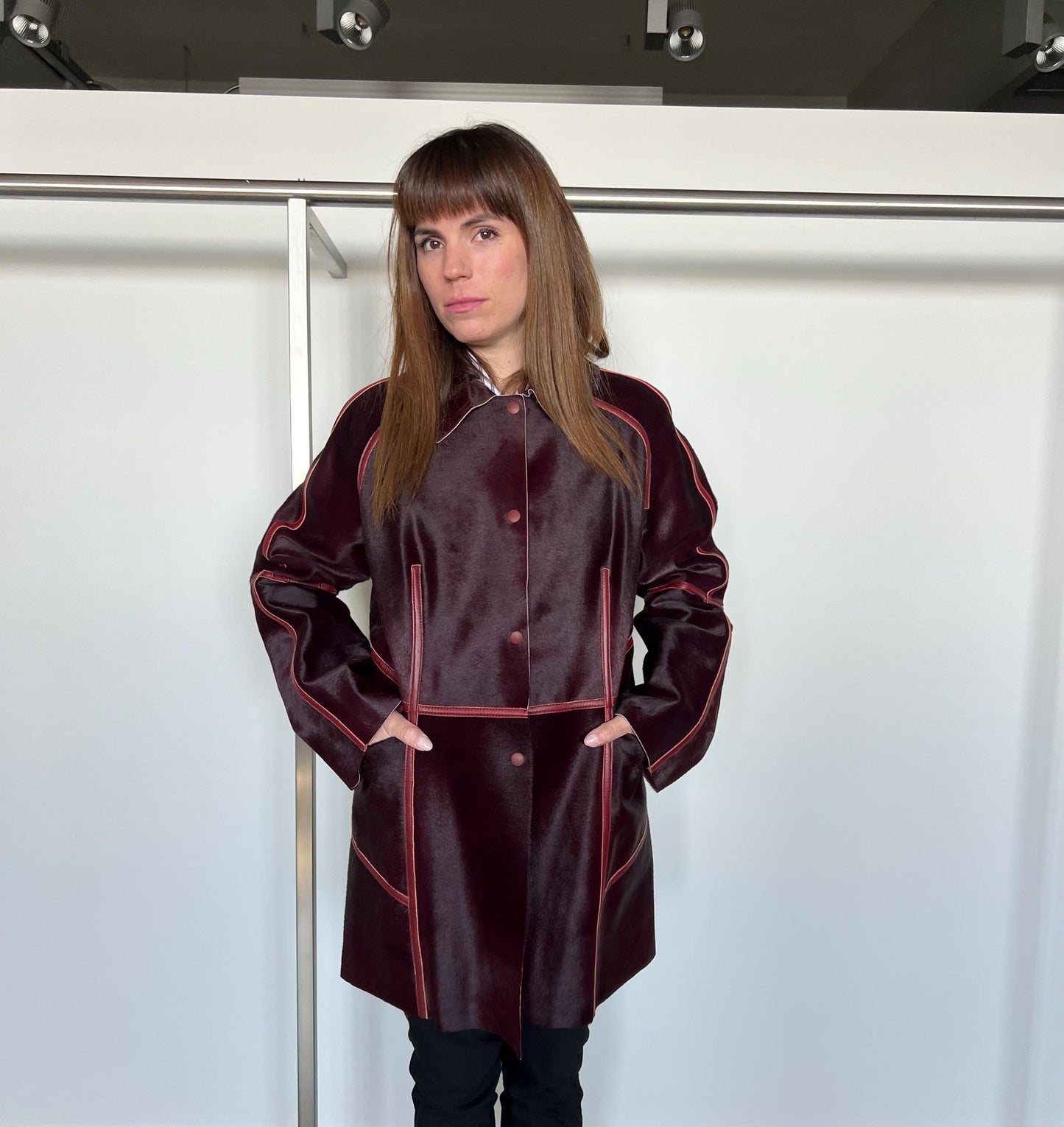 Burgundy Pony Hair Leather Coat - Handmade Calf Hide