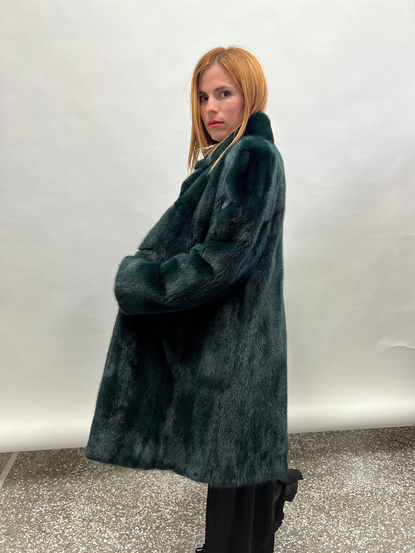 Emerald Green Mink Fur Coat - Full Skin Let Out - Size M/L/XL