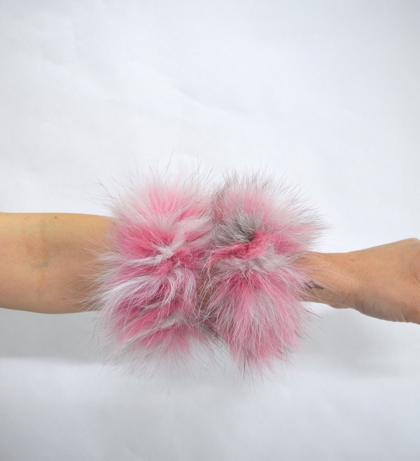 Real Fox Fur Scrunchie: Two-Tone Pastel Pink & White Fur Cuff