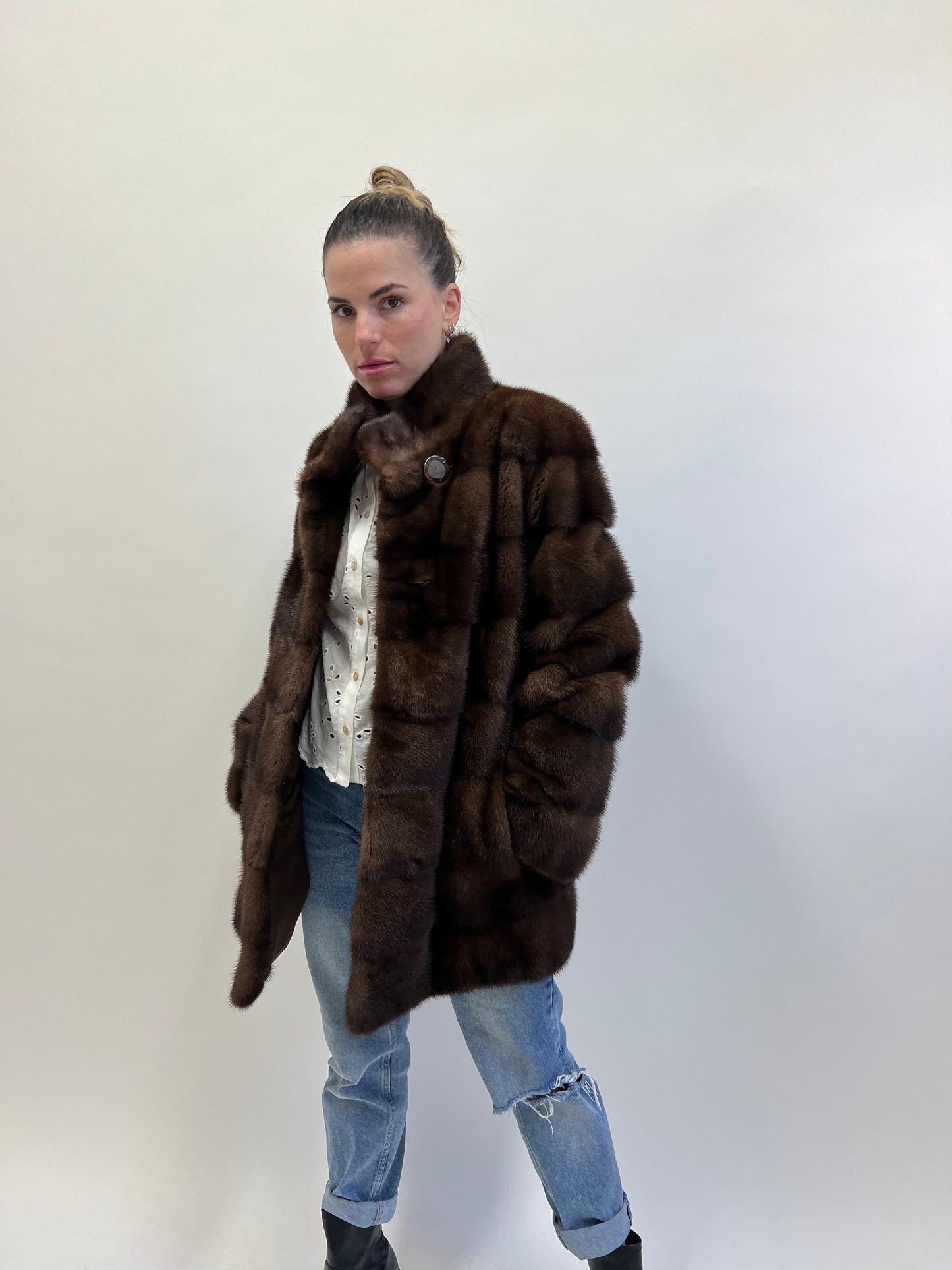 Brown Mink Fur Coat: Full Skin Jacket, Size Small