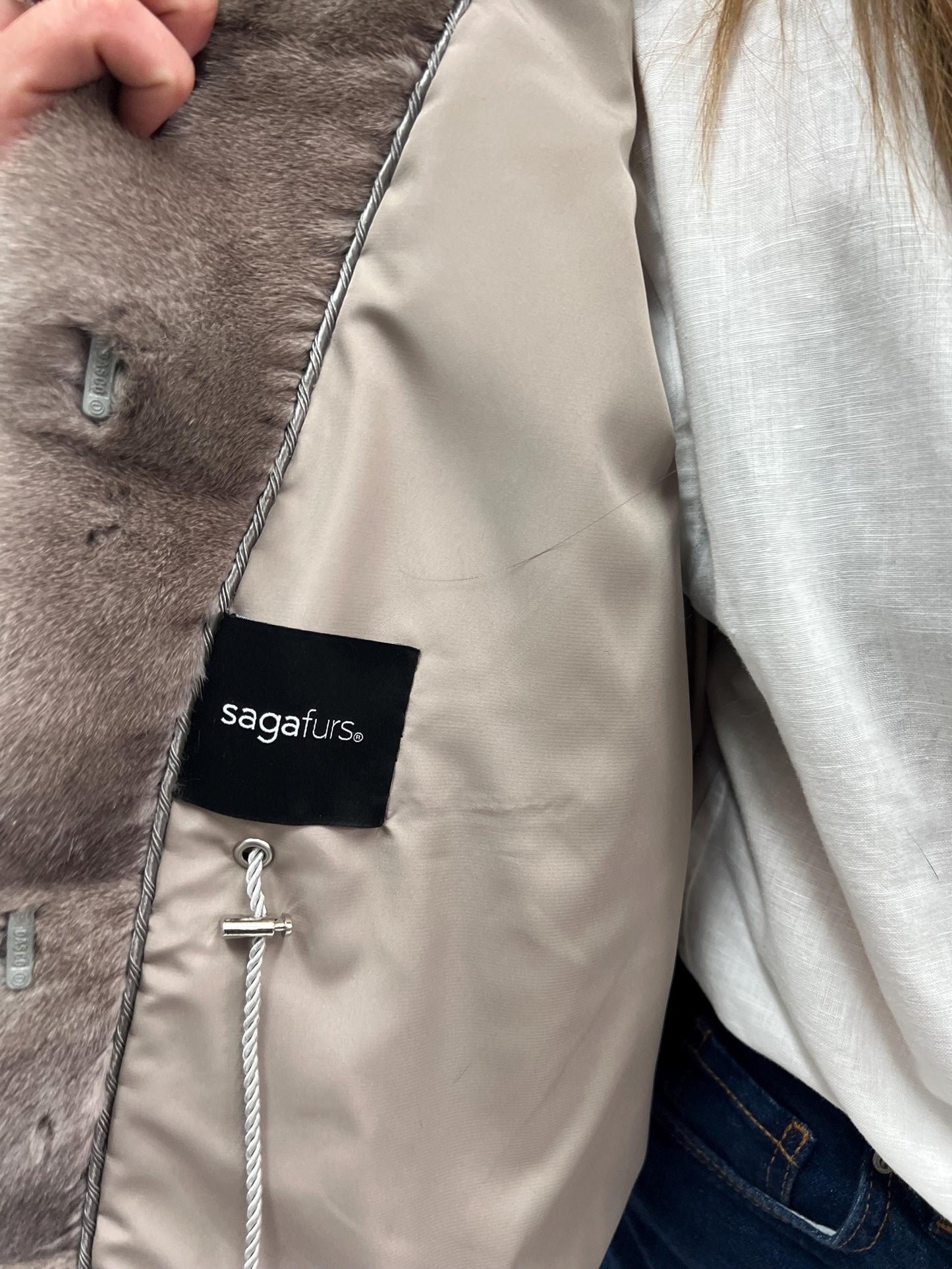 Real Silver Mink Fur Stroller Coat - High Collar, Luxury Gift
