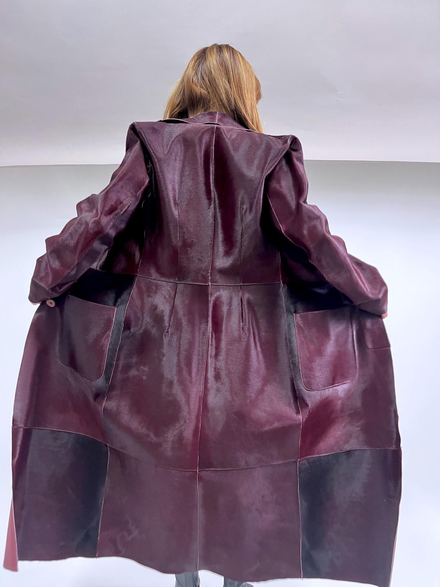 Burgundy Hair-On Leather Coat: Handmade Cavallino Calf Jacket