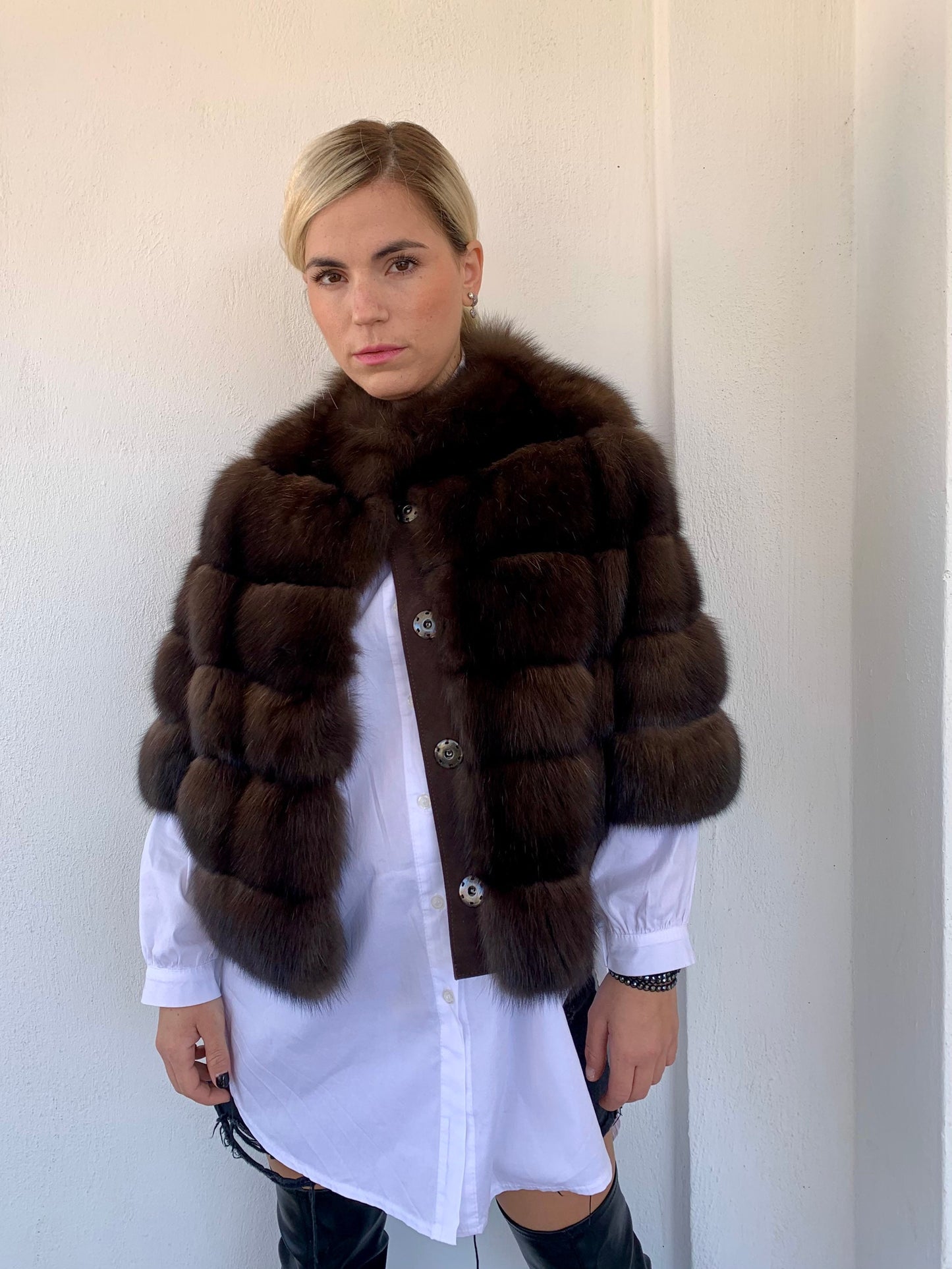 Real Sable Barguzinsky Bolero: Brown Fur, Leather Trim, Cashmere Lining