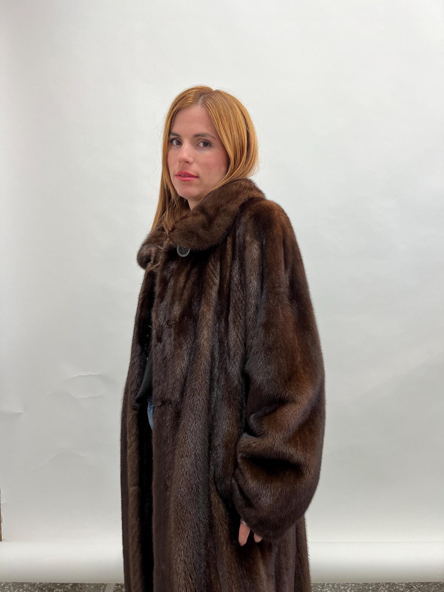 Brown Mink Fur Long Collared Coat - Saga Sustainable Fashion