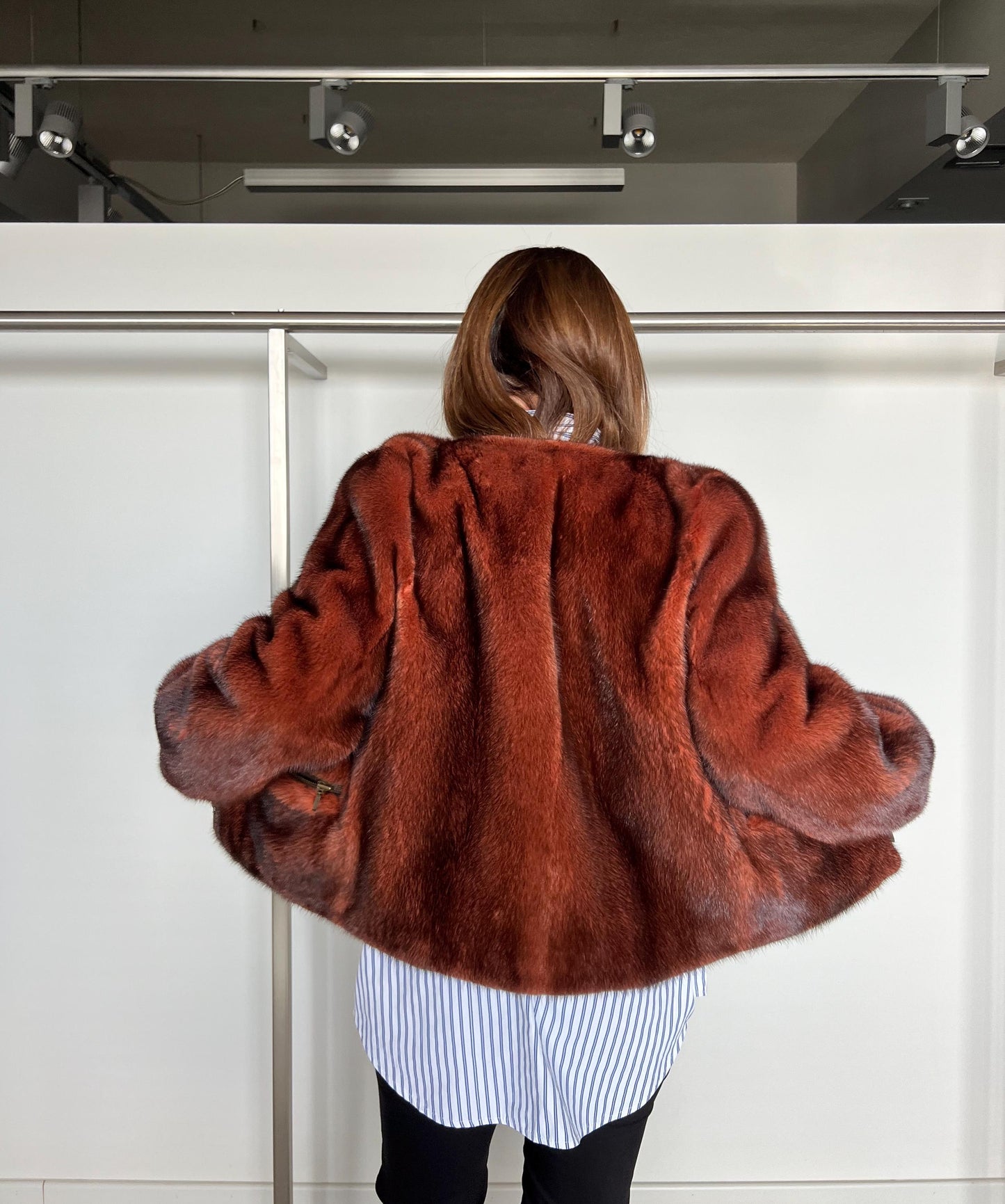 Copper Mink Fur Jacket: Saga Mink, Zipped Pockets, XSmall