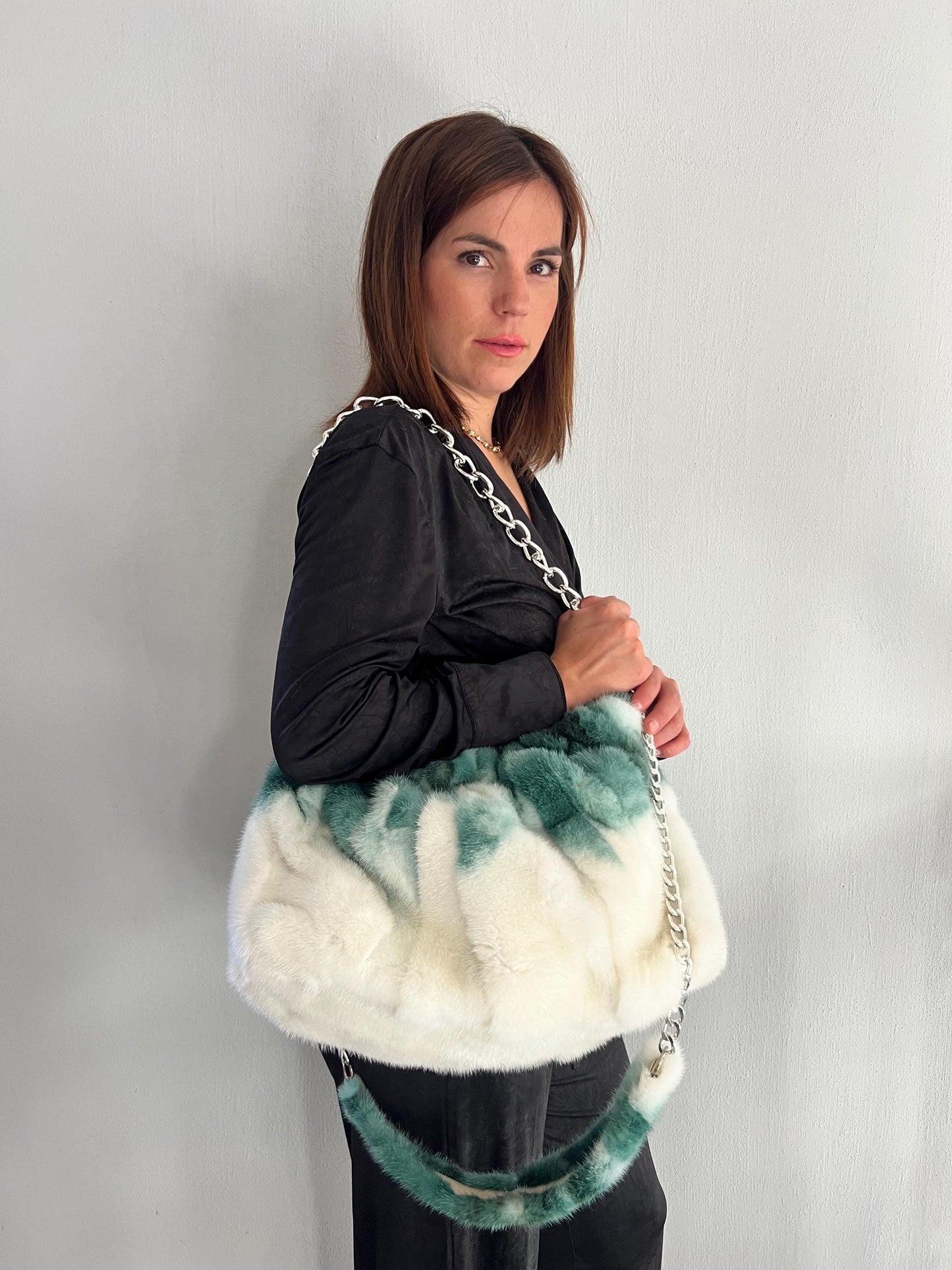 Handmade Mink Fur Slouchy Shoulder Bag: Luxury Cross-body Purse