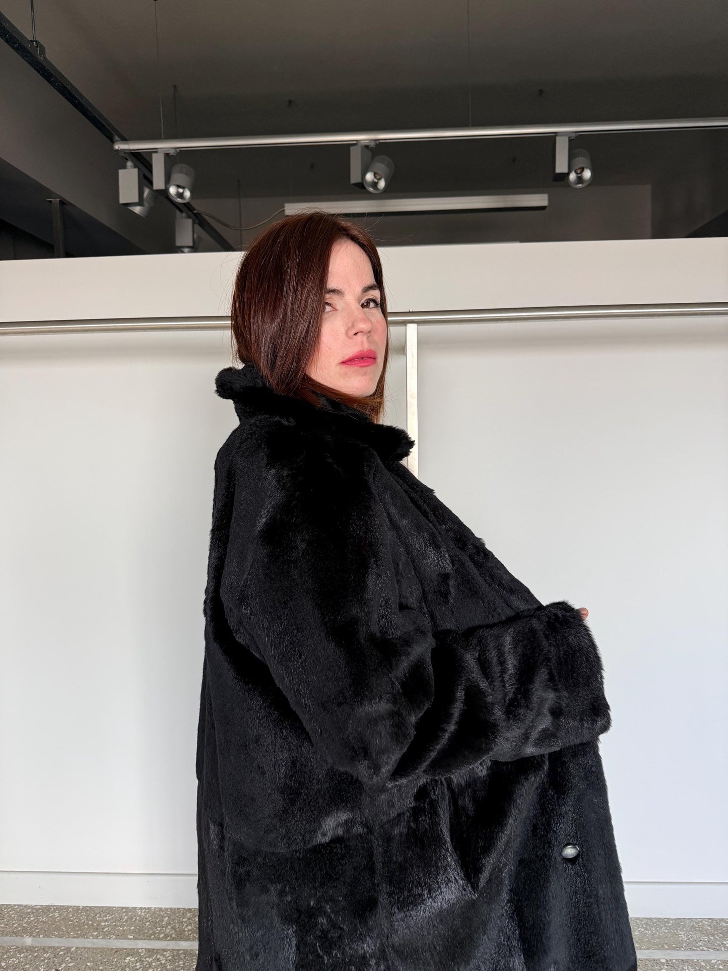 Handmade Black rex rabbit Fur Jacket:Reversible  super warm Sheepskin Coat