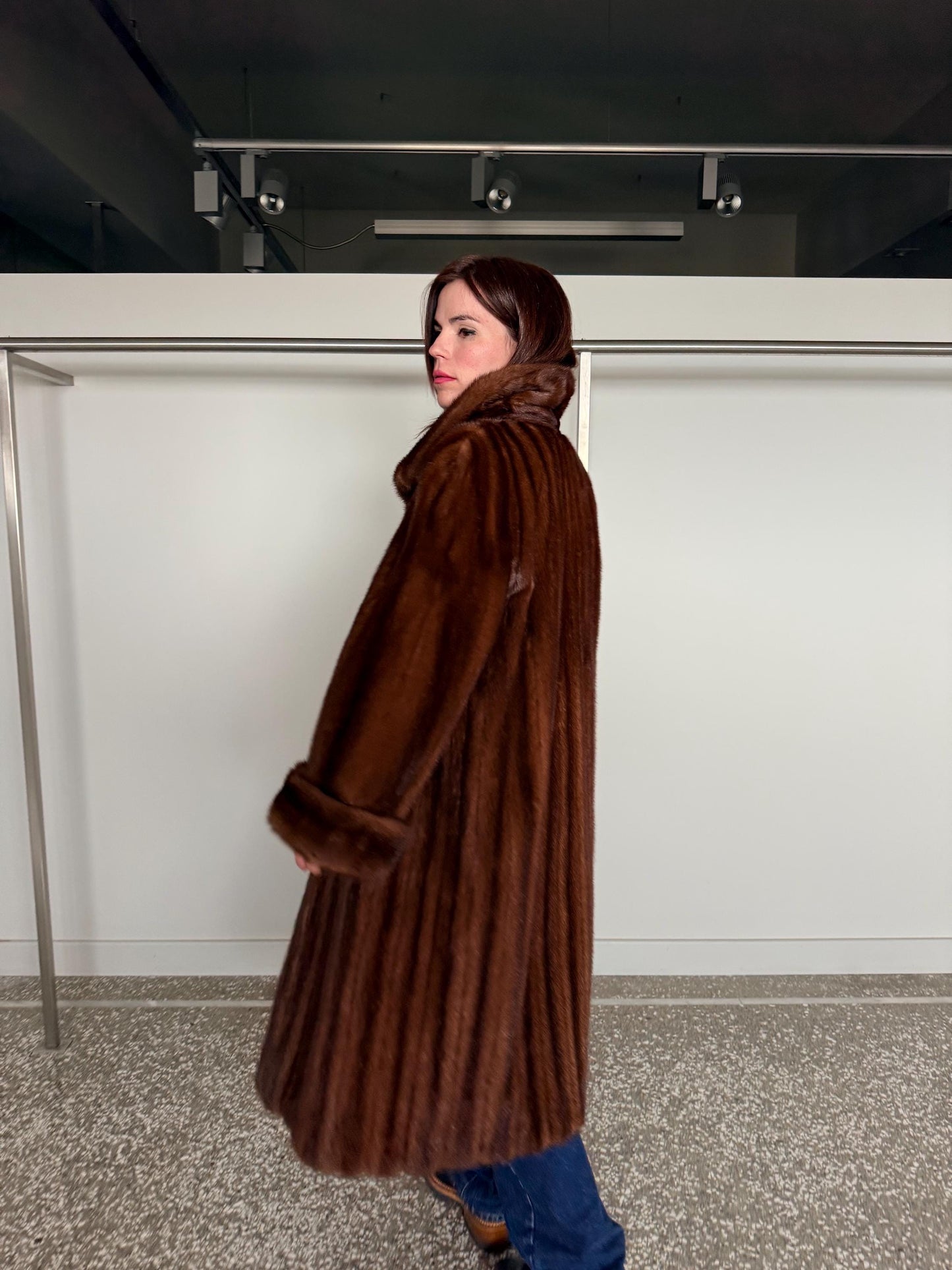 Demi Buff Mink Fur Coat: Pastel whisky Long retro-look Stroller, Handmade in Greece