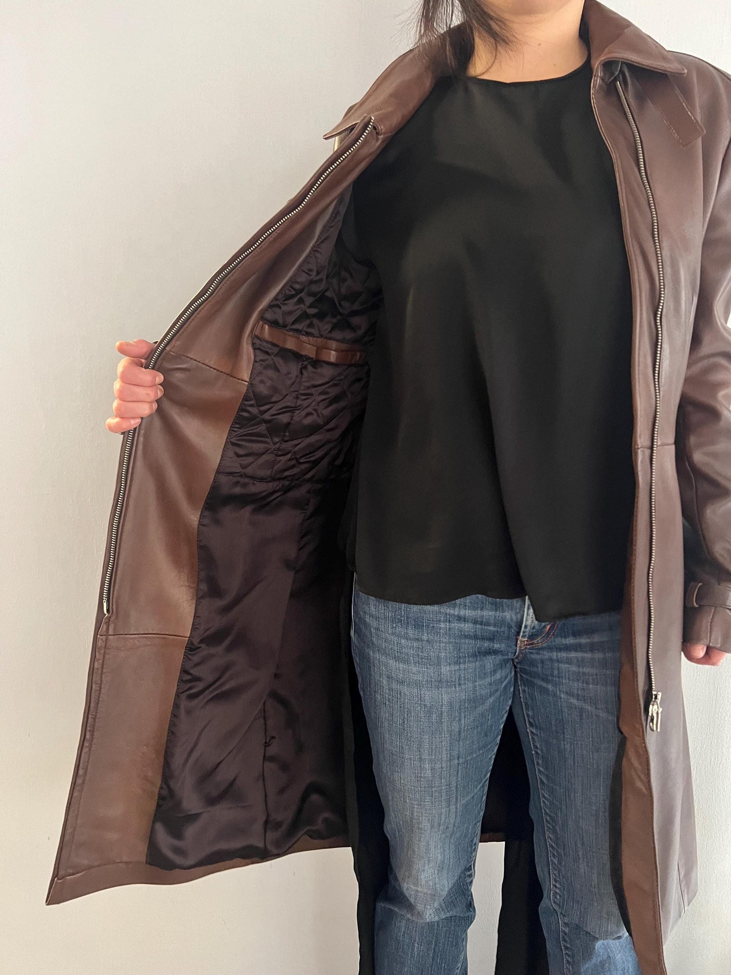 Handmade Nappa Lamb Leather Coat: Buttery Brown Tobacco Duster