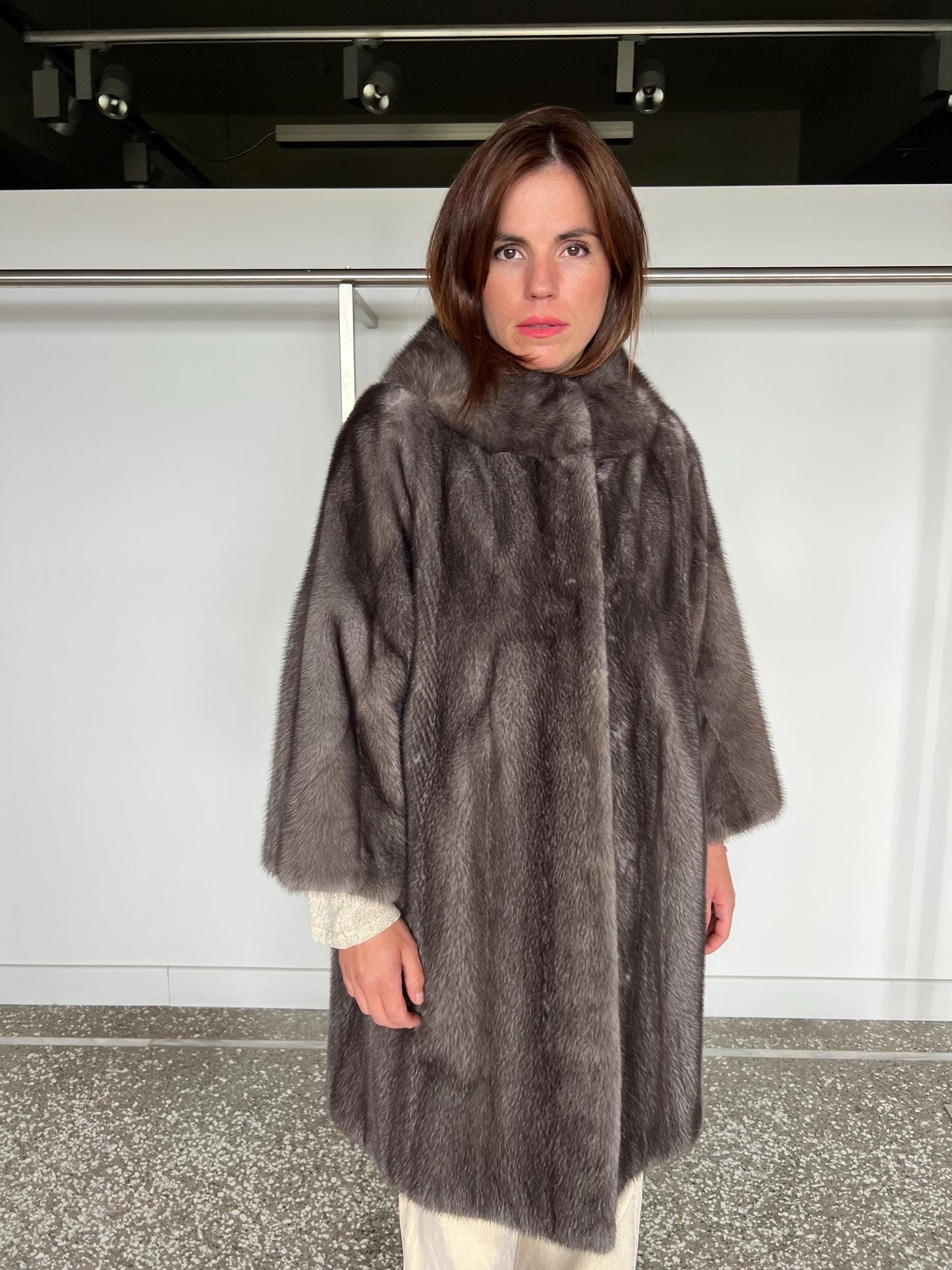 Handmade Silver Grey Mink Fur Coat - Saga Furs - Size Large