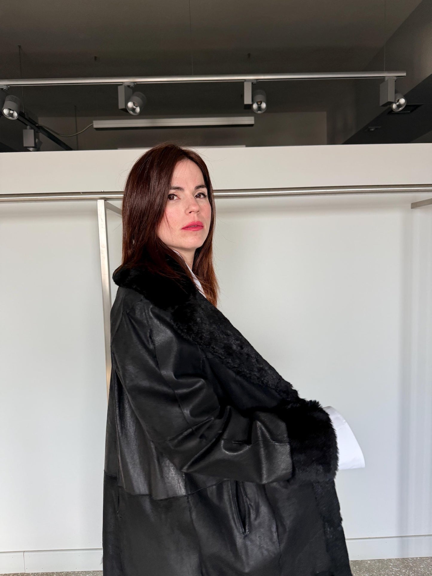 Handmade Black rex rabbit Fur Jacket:Reversible  super warm Sheepskin Coat