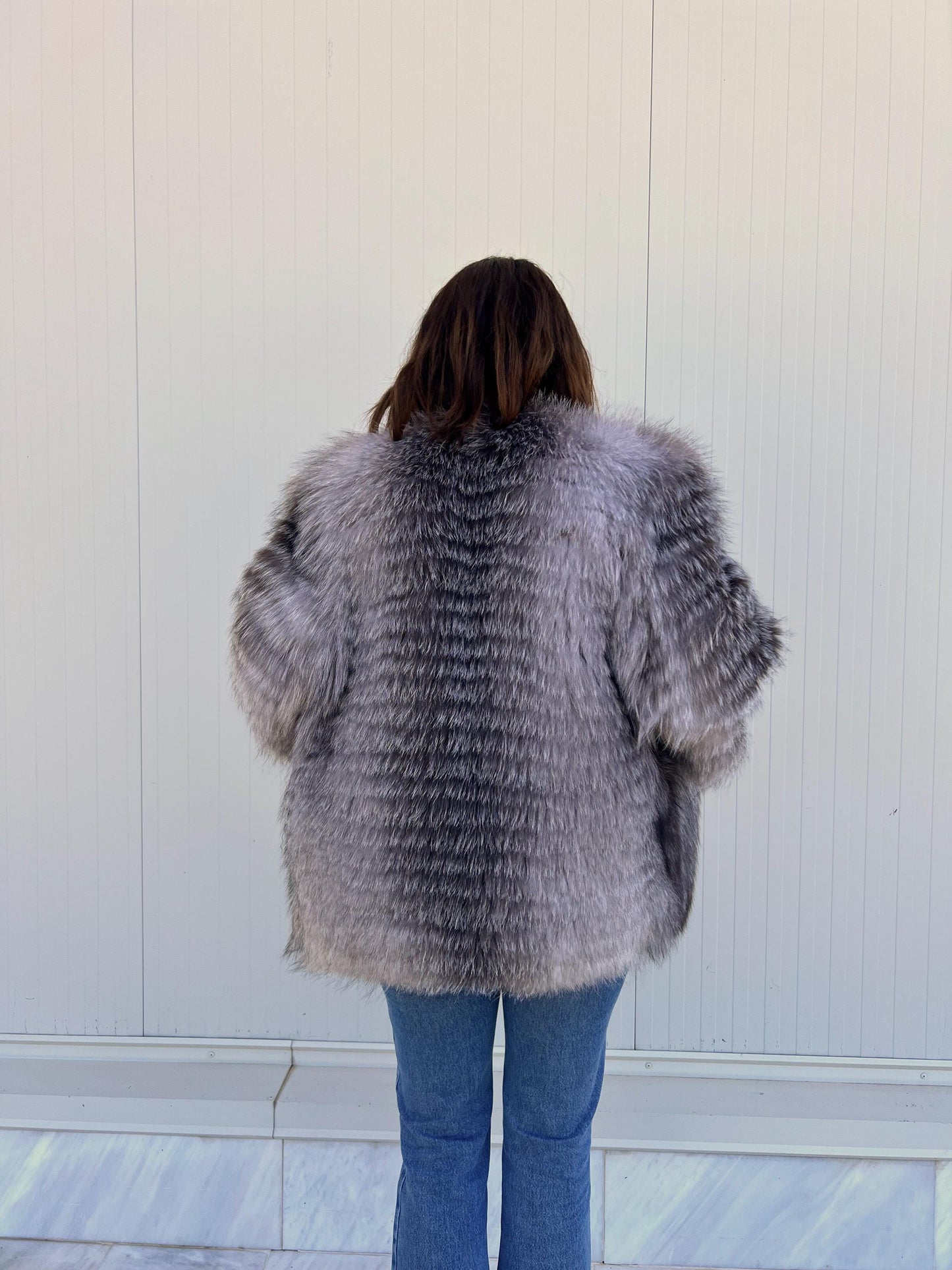 Handmade Grey Fox Fur Jacket: Lightweight, Everyday Fluffy Coat