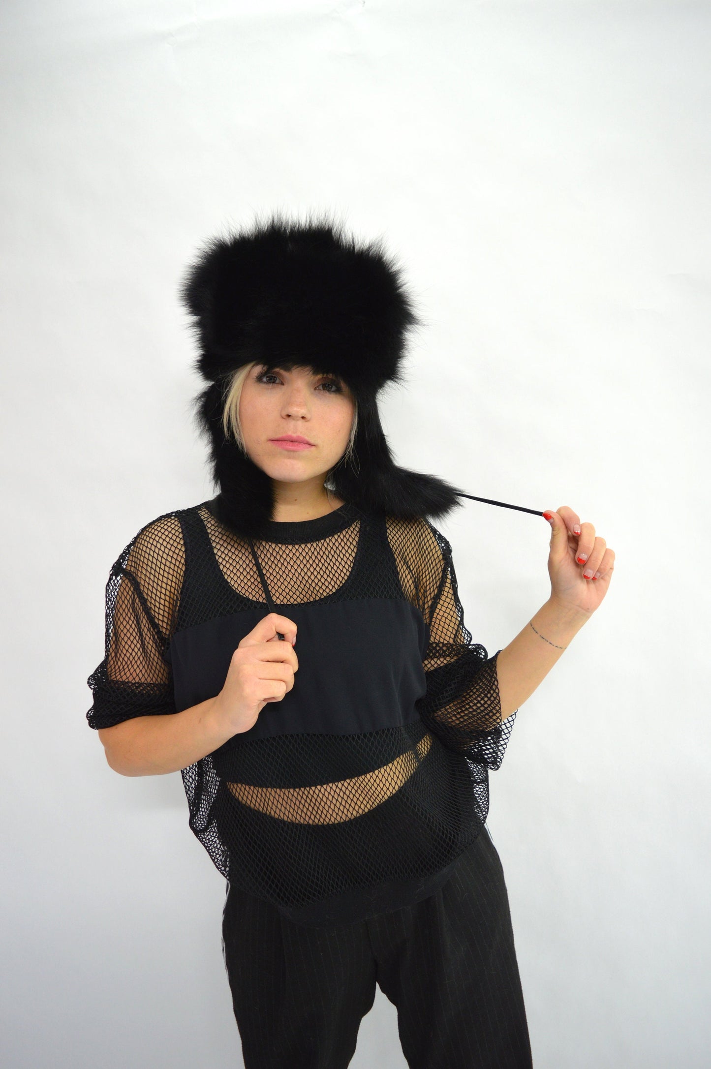 Real Fur Trapper Hat: Black Aviator Winter Cap