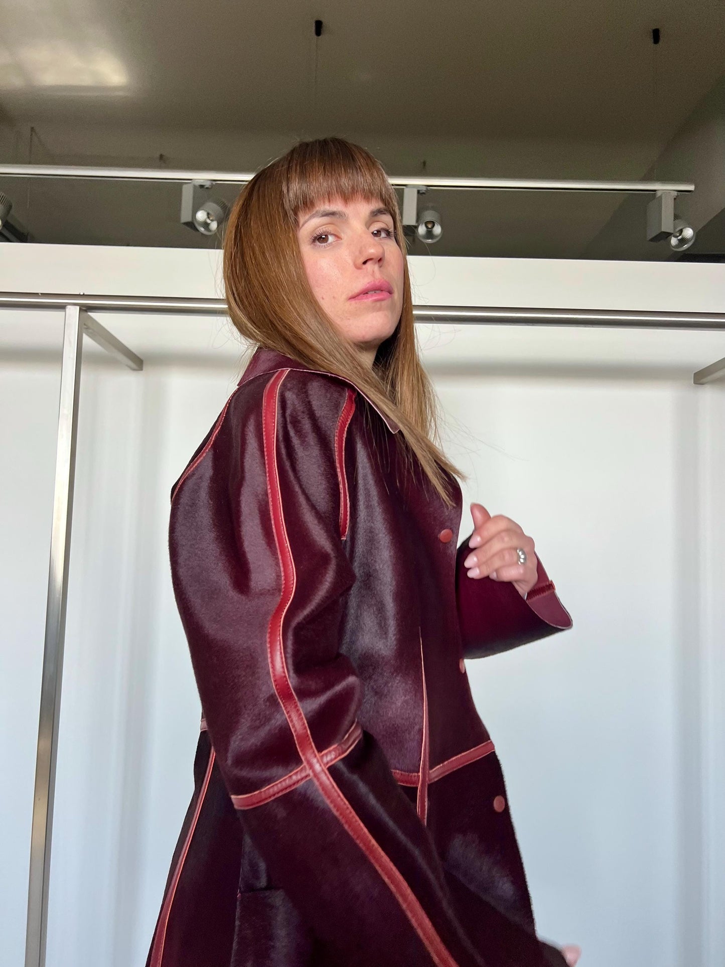 Burgundy Pony Hair Leather Coat - Handmade Calf Hide