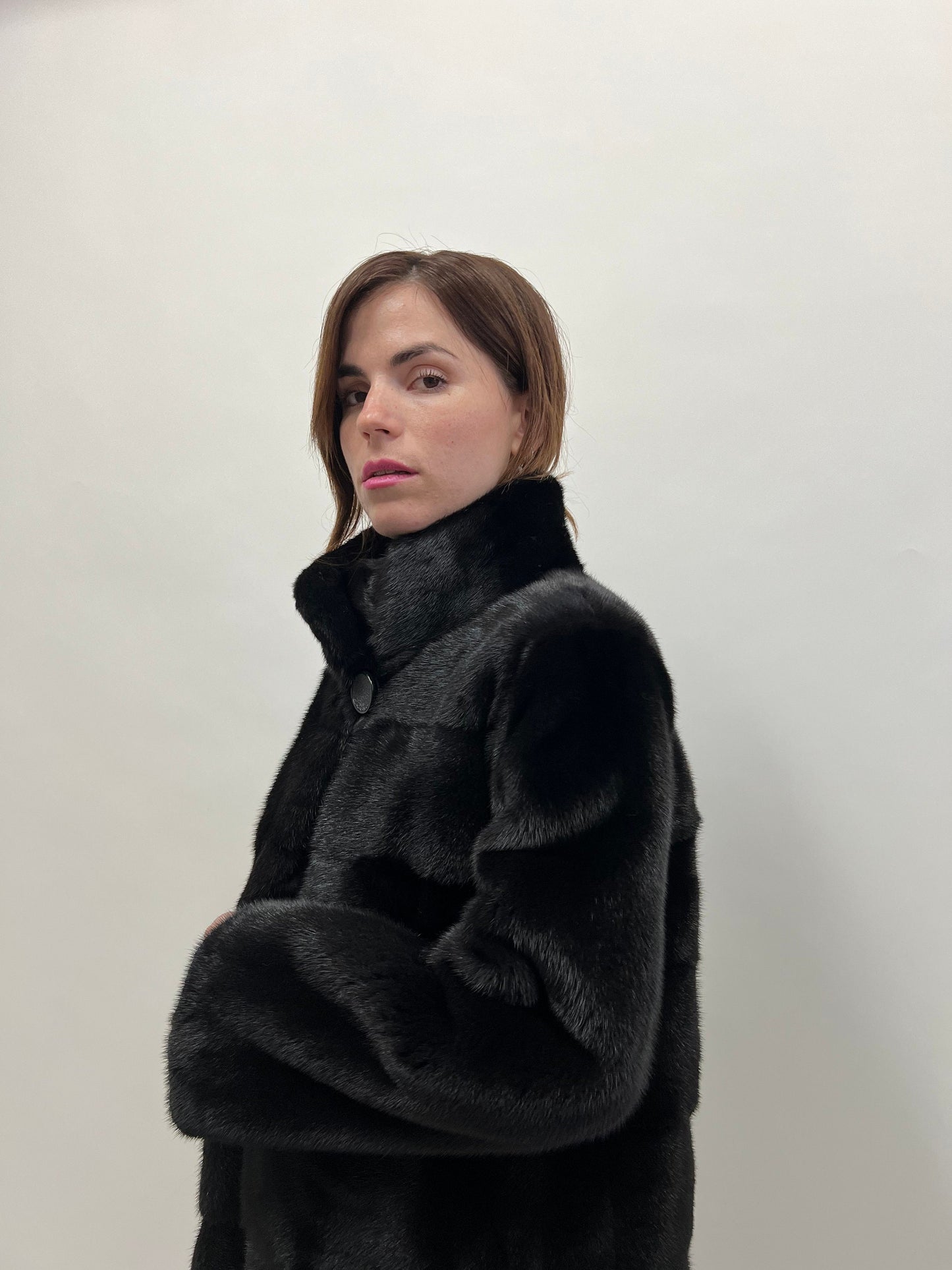 Saga Mink Fur Coat: Black Horizontal Collar Jacket