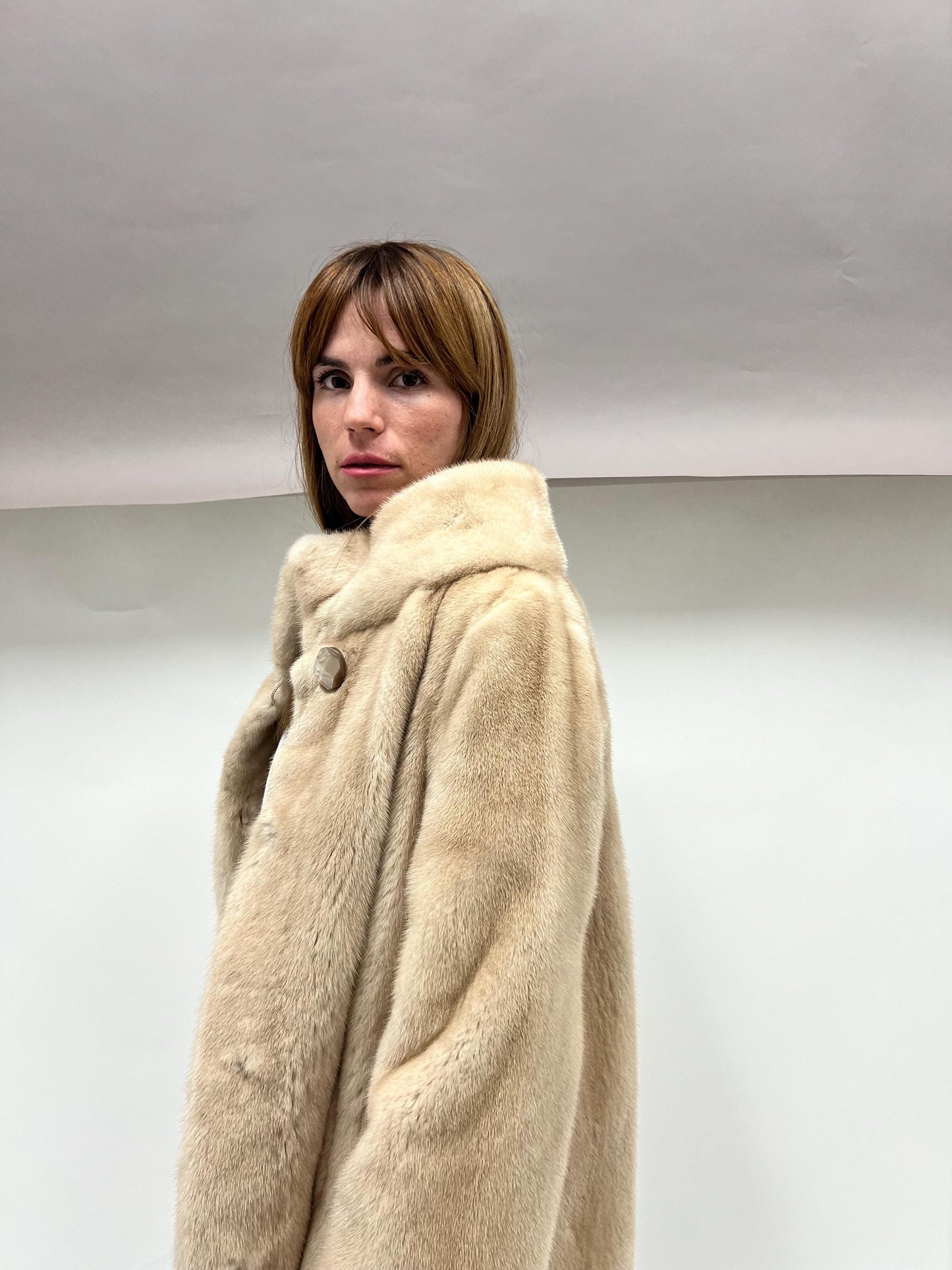 Real Saga Mink Fur Coat: Beige Palomino Velvet, Luxury Gift
