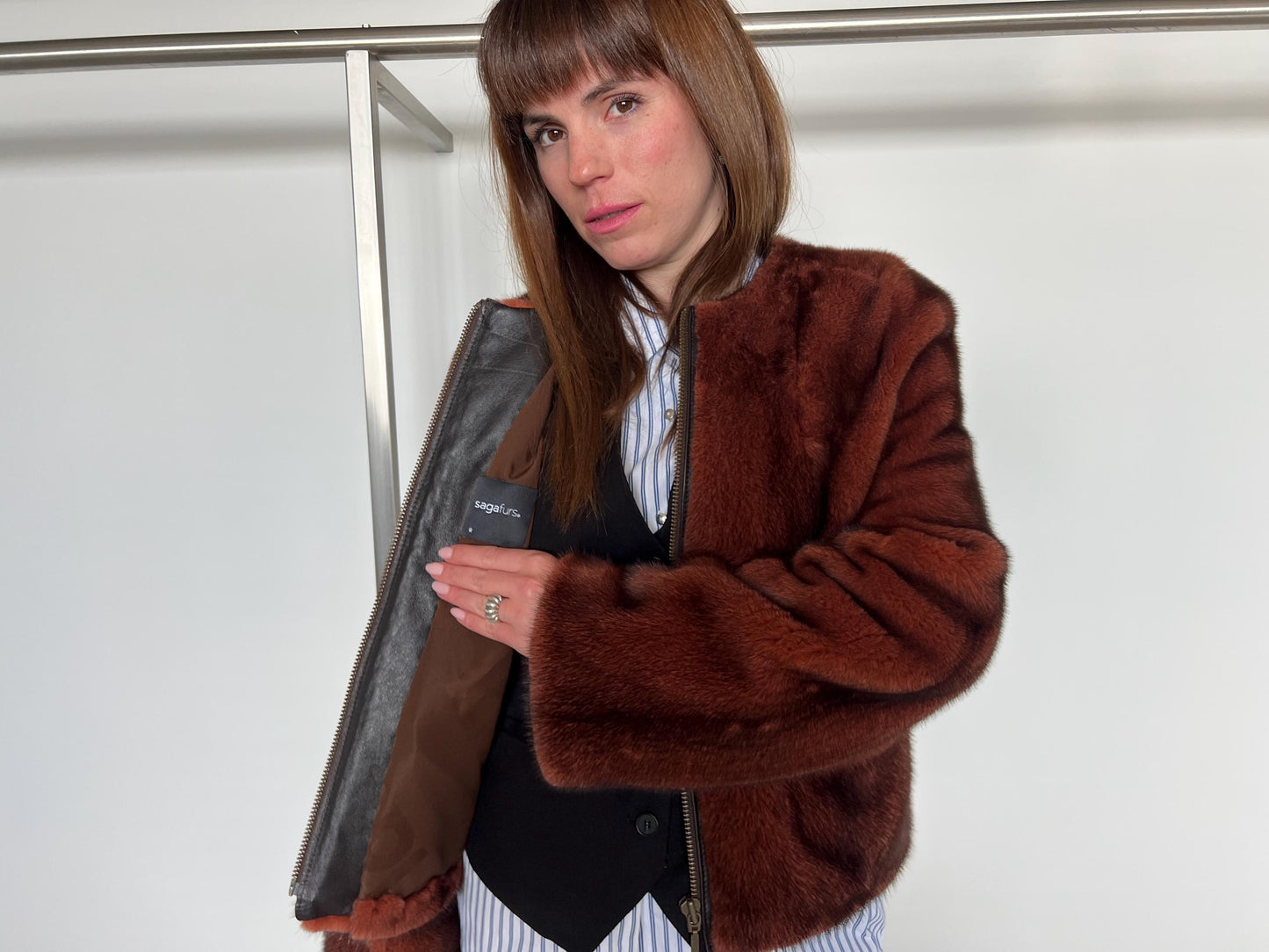 Copper Mink Fur Jacket: Saga Mink, Zipped Pockets, XSmall