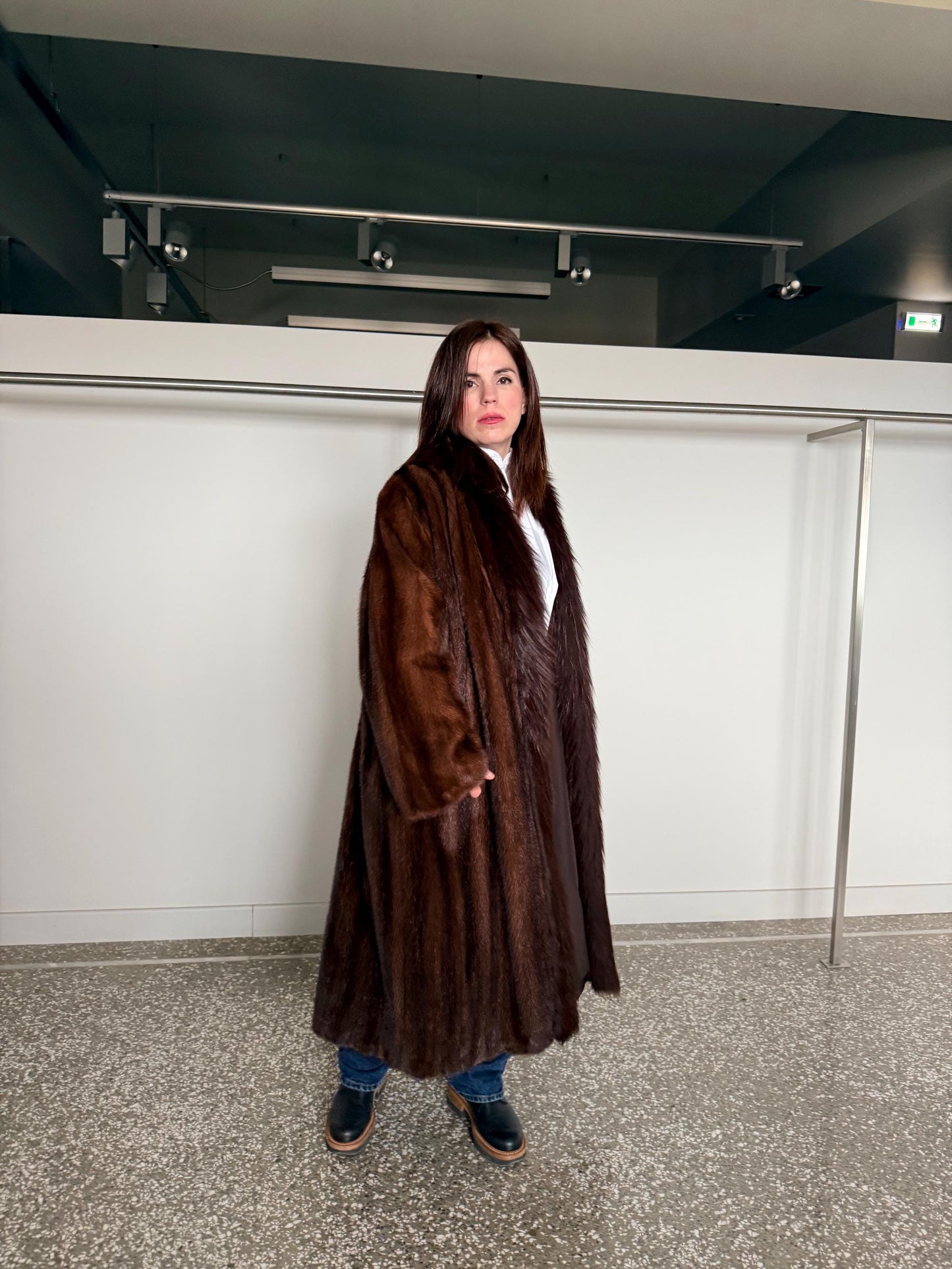 Oversized Demi Buff Mink Fur Coat with Fox Trim: Pastel Whisky Stroller, Handmade Greece