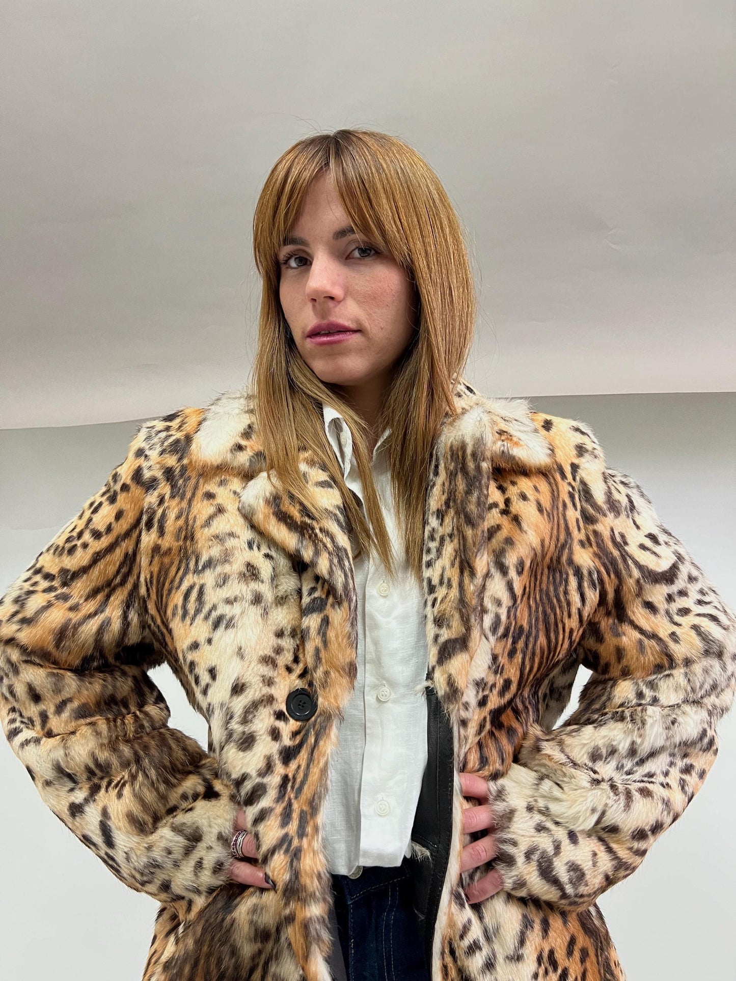 Reversible Leopard Print Rabbit Fur Jacket - Medium / Large