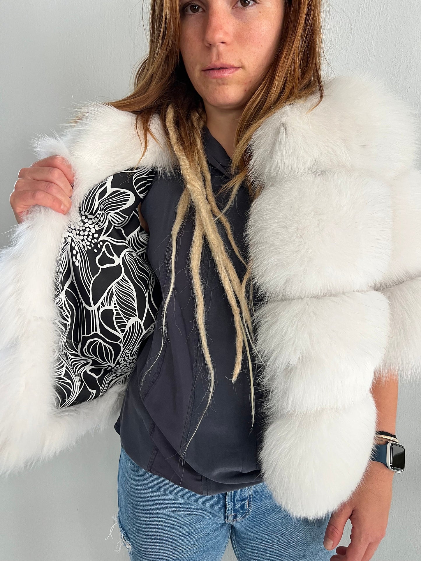 Handmade White Fox Fur Bolero Jacket - Bridal Stole size Small