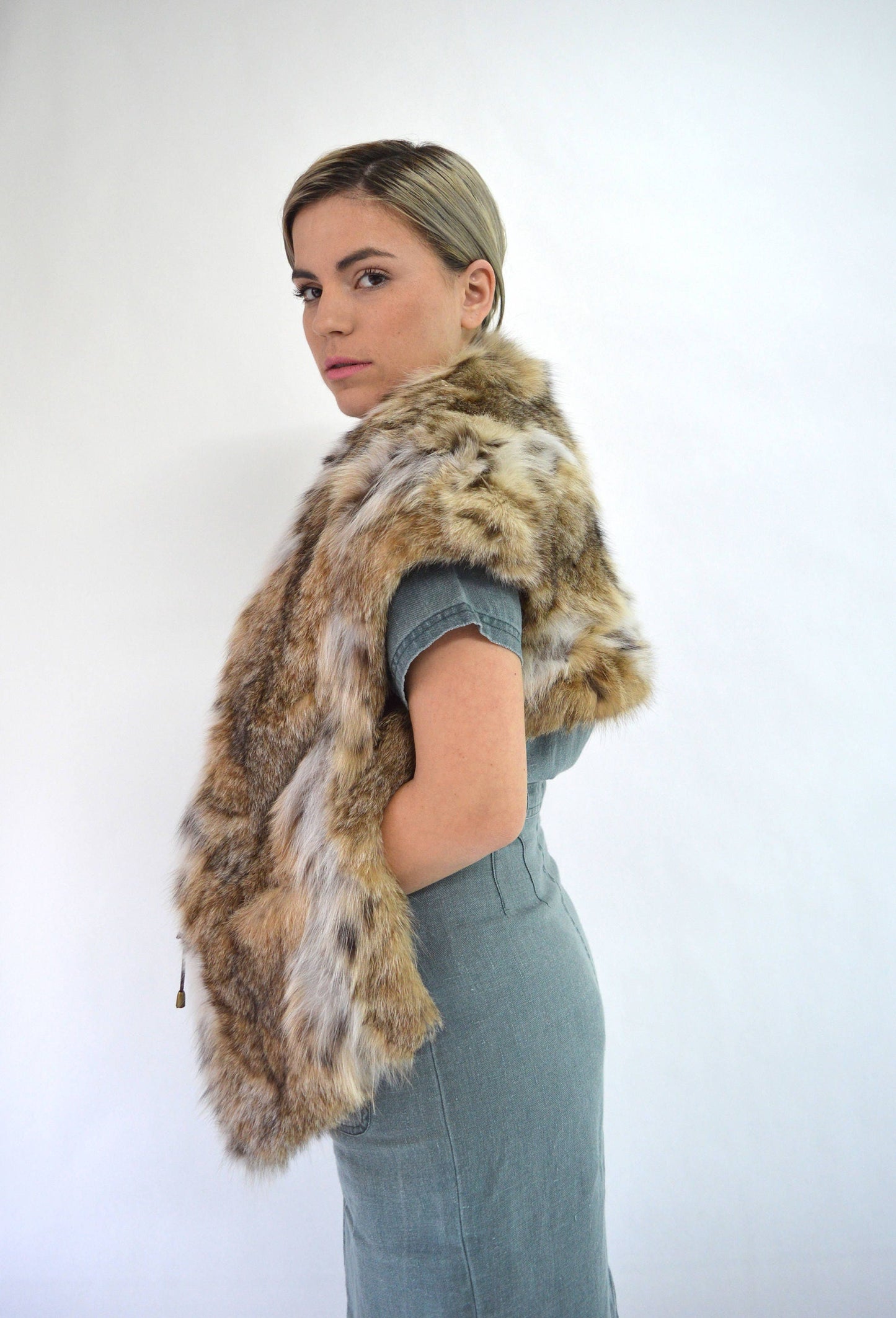 Gris Fox Fur Stole - Real Fur Bolero Shawl - Size 8-10