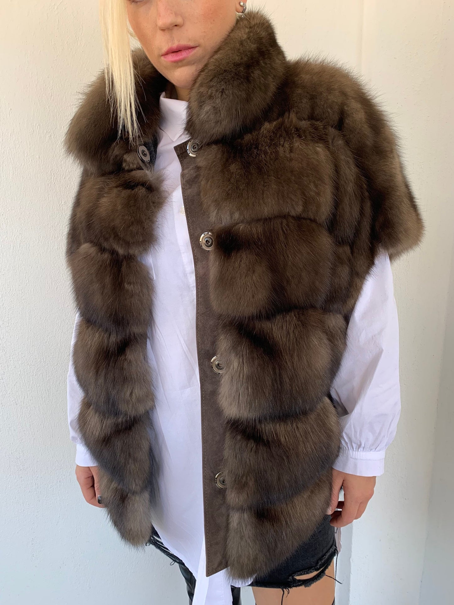 Barguzinsky Sable Fur Jacket: Brown Leather Trim, Cashmere Lined