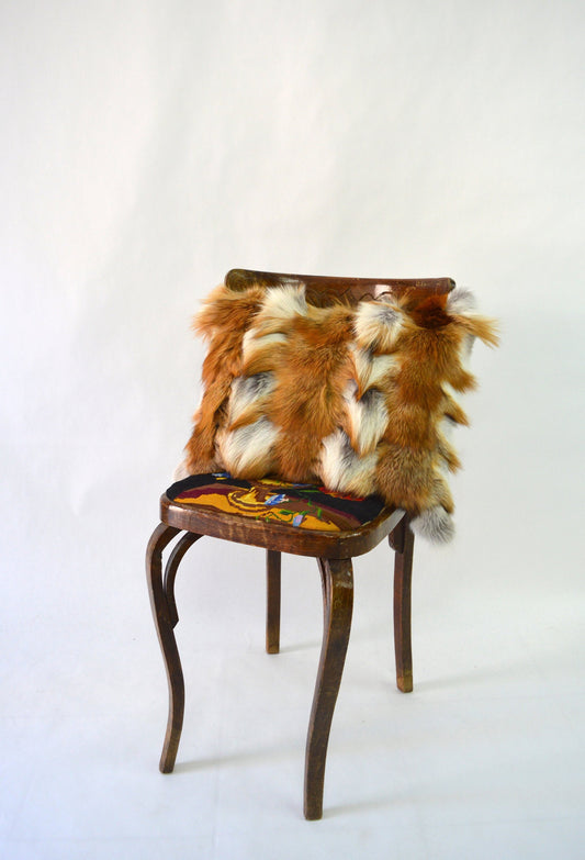 Red Fox Fur Pillow Cover: Canadian Fur Armchair Cushion
