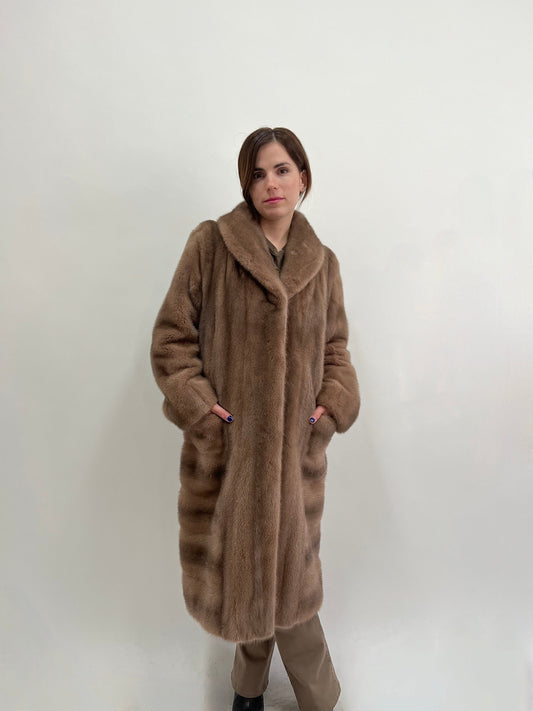 Cappuccino Mink Fur Long Coat, Saga Pelts, Plus Size L