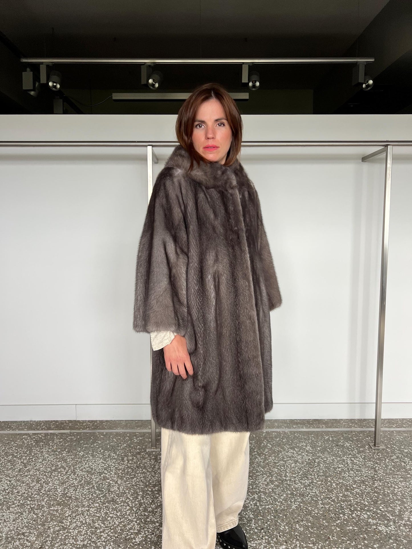 Handmade Silver Grey Mink Fur Coat - Saga Furs - Size Large