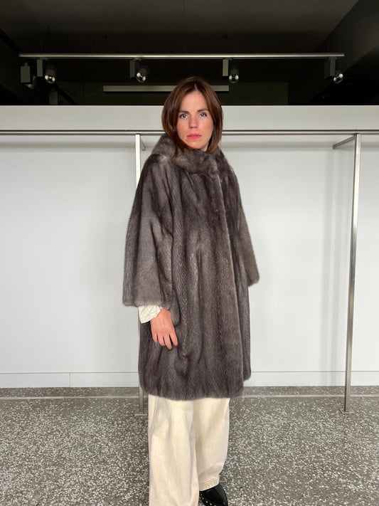 Handmade Silver Grey Mink Fur Coat - Saga Furs - Size Large