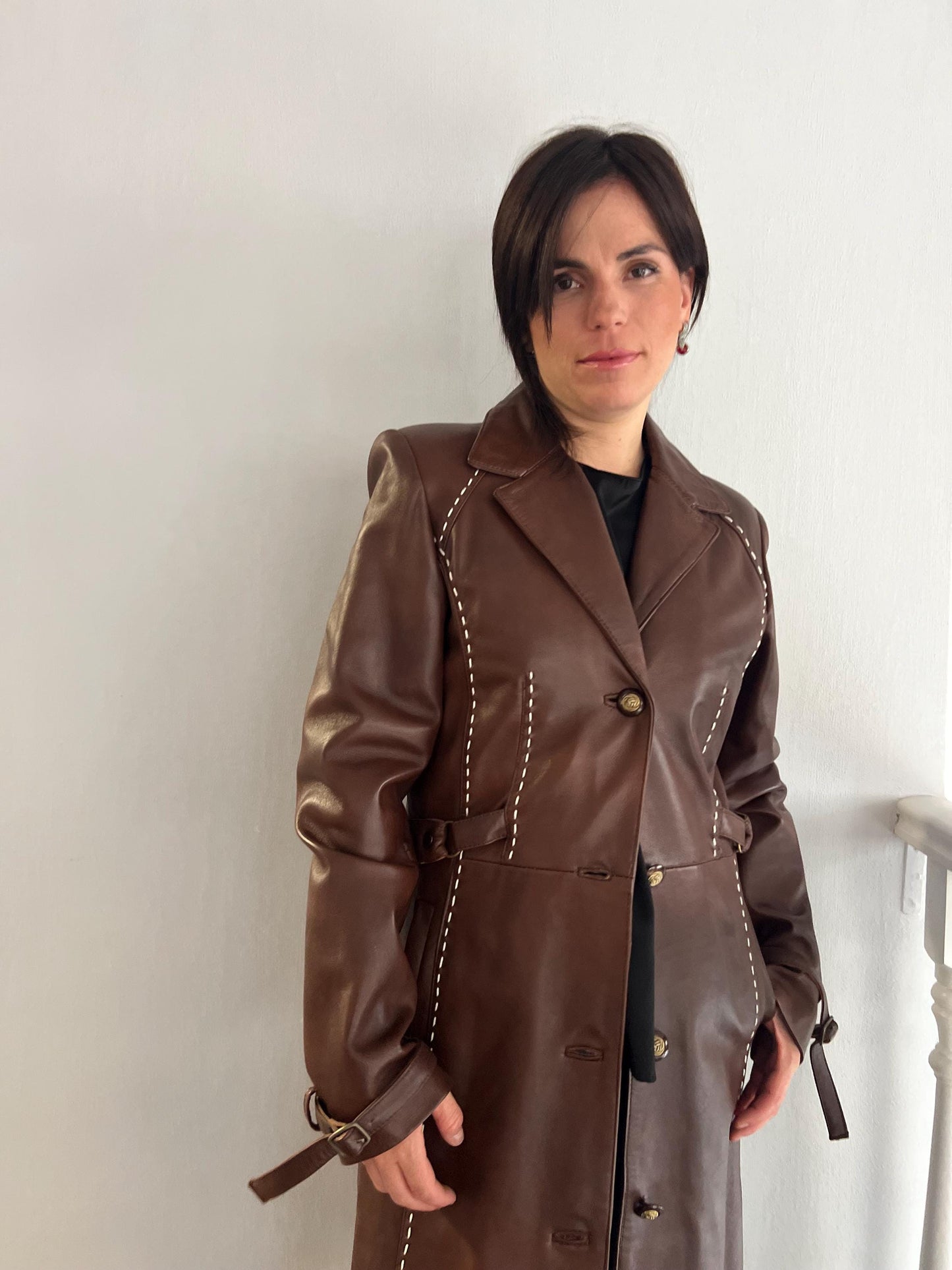 Nappa Tobacco Brown Lamb Leather Coat - Handmade in Greece