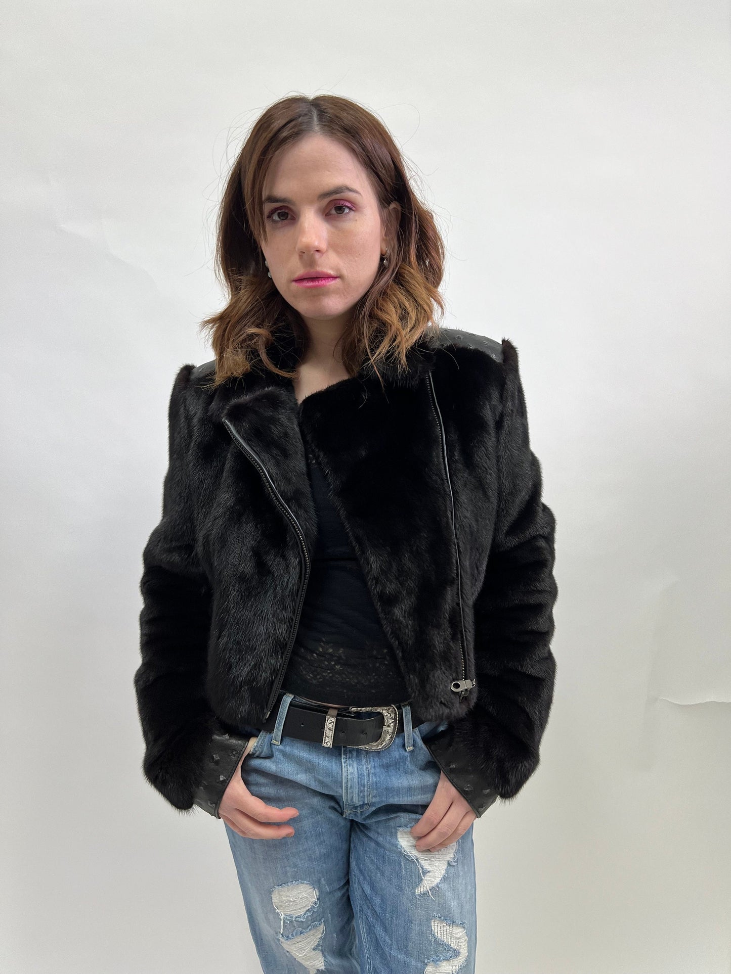 Mink Fur Biker Jacket: Black Leather Detail, Copenhagen Fur