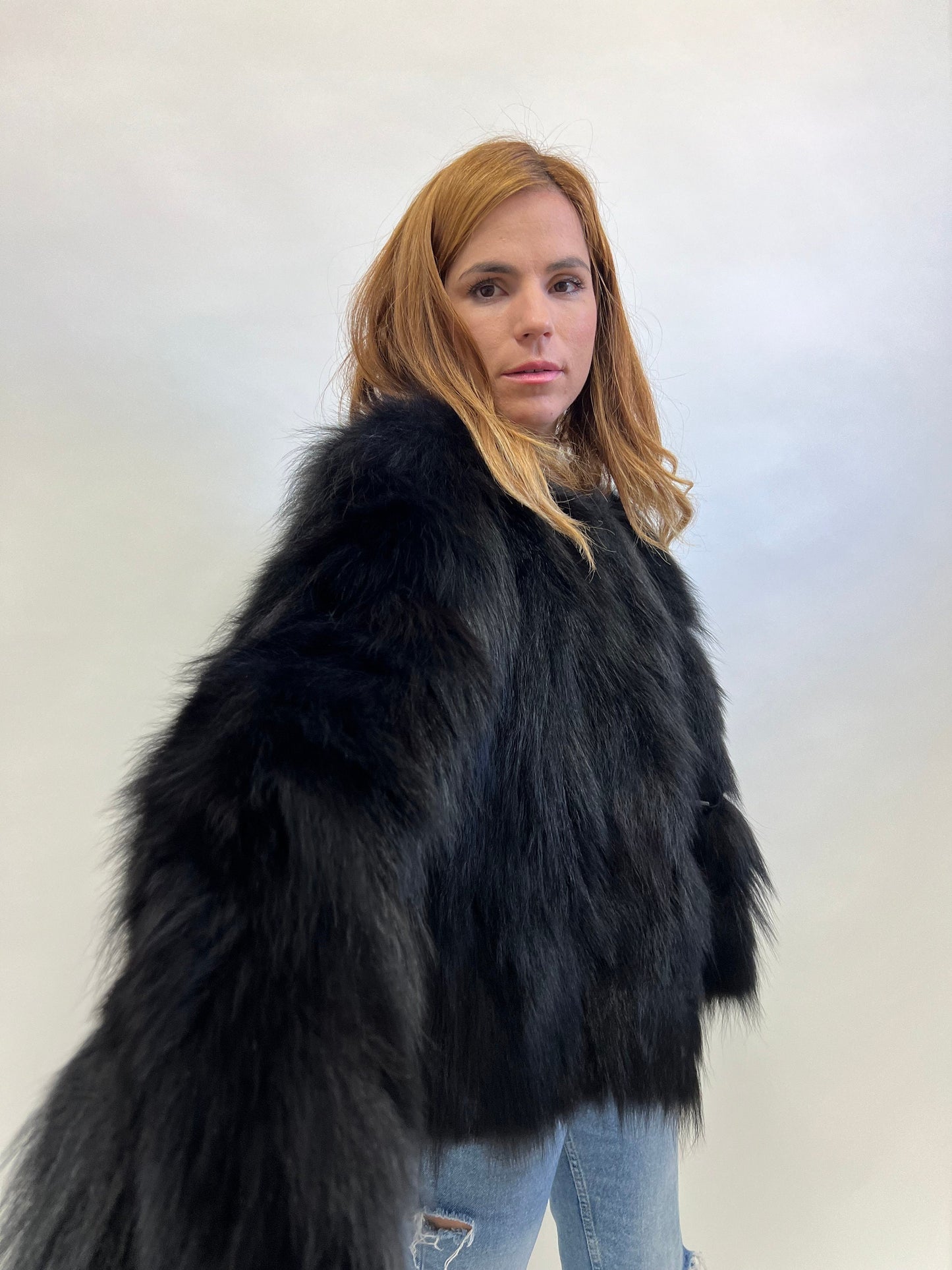 Real Black Fox Fur Jacket: Handmade Winter Coat