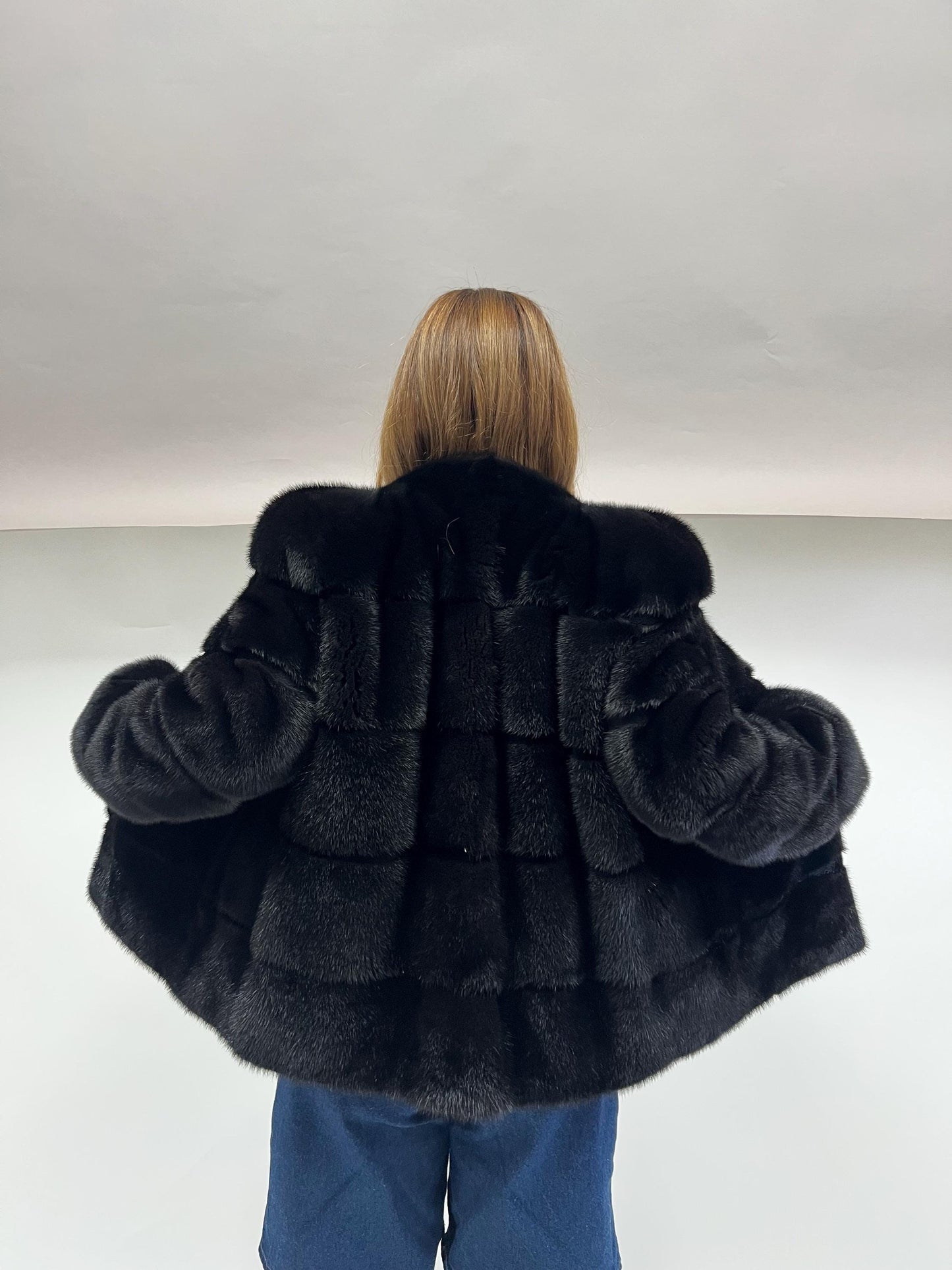 Saga Mink Fur Bolero Jacket: Black Horizontal Collar, Full Skin