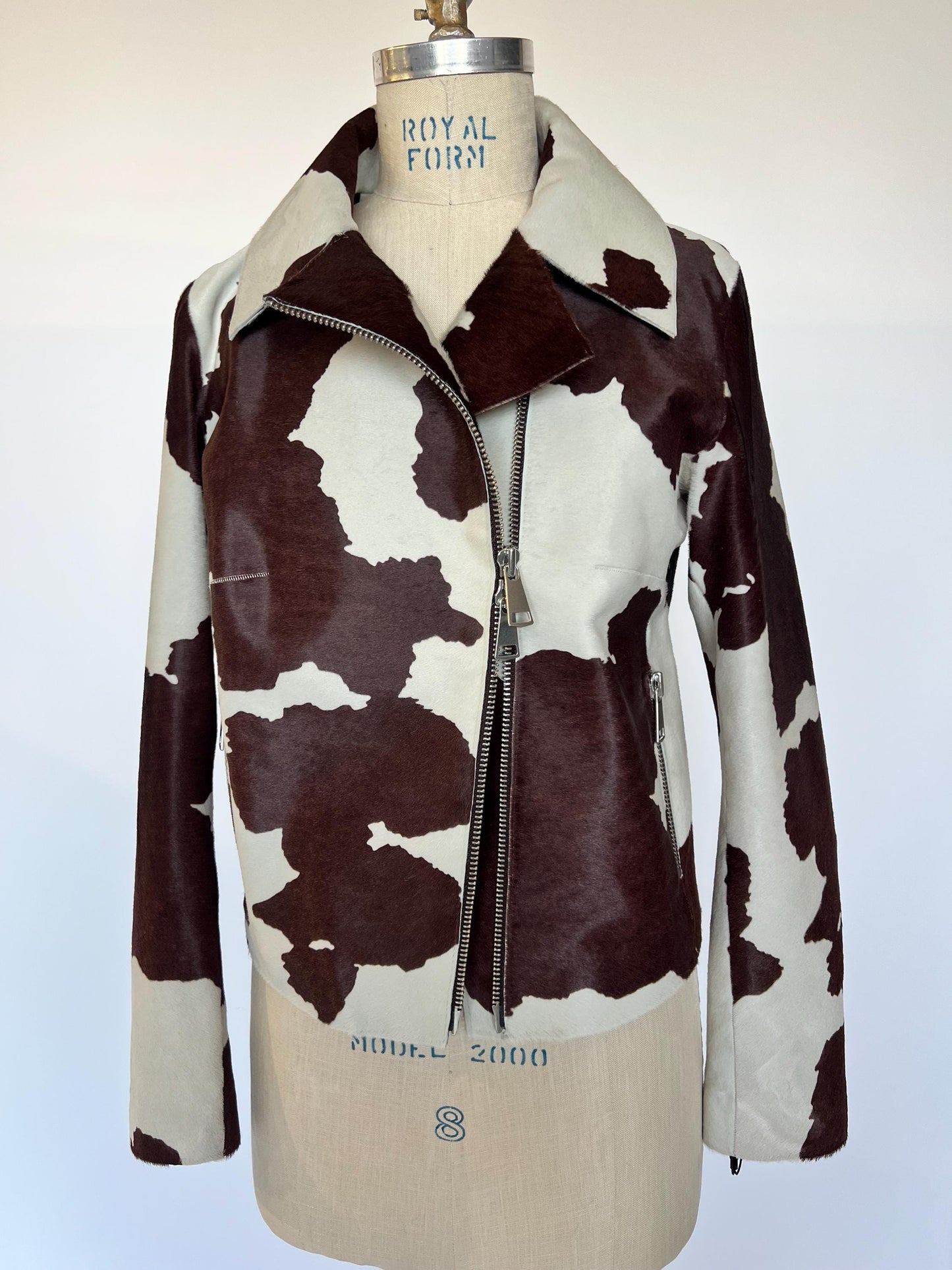 Hair-On Cowhide Leather Biker Jacket: Handmade Calf Fur, Greece