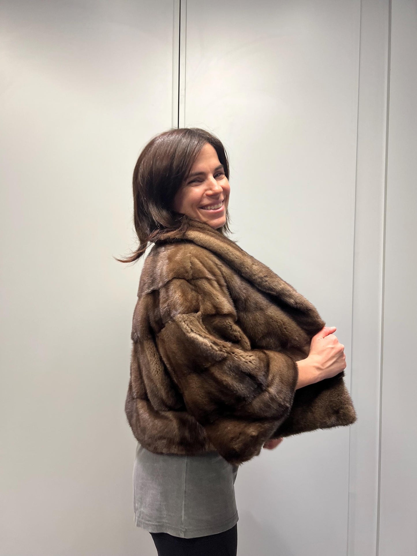Brown cape Mink Fur Jacket: Handmade Saga Mink Coat