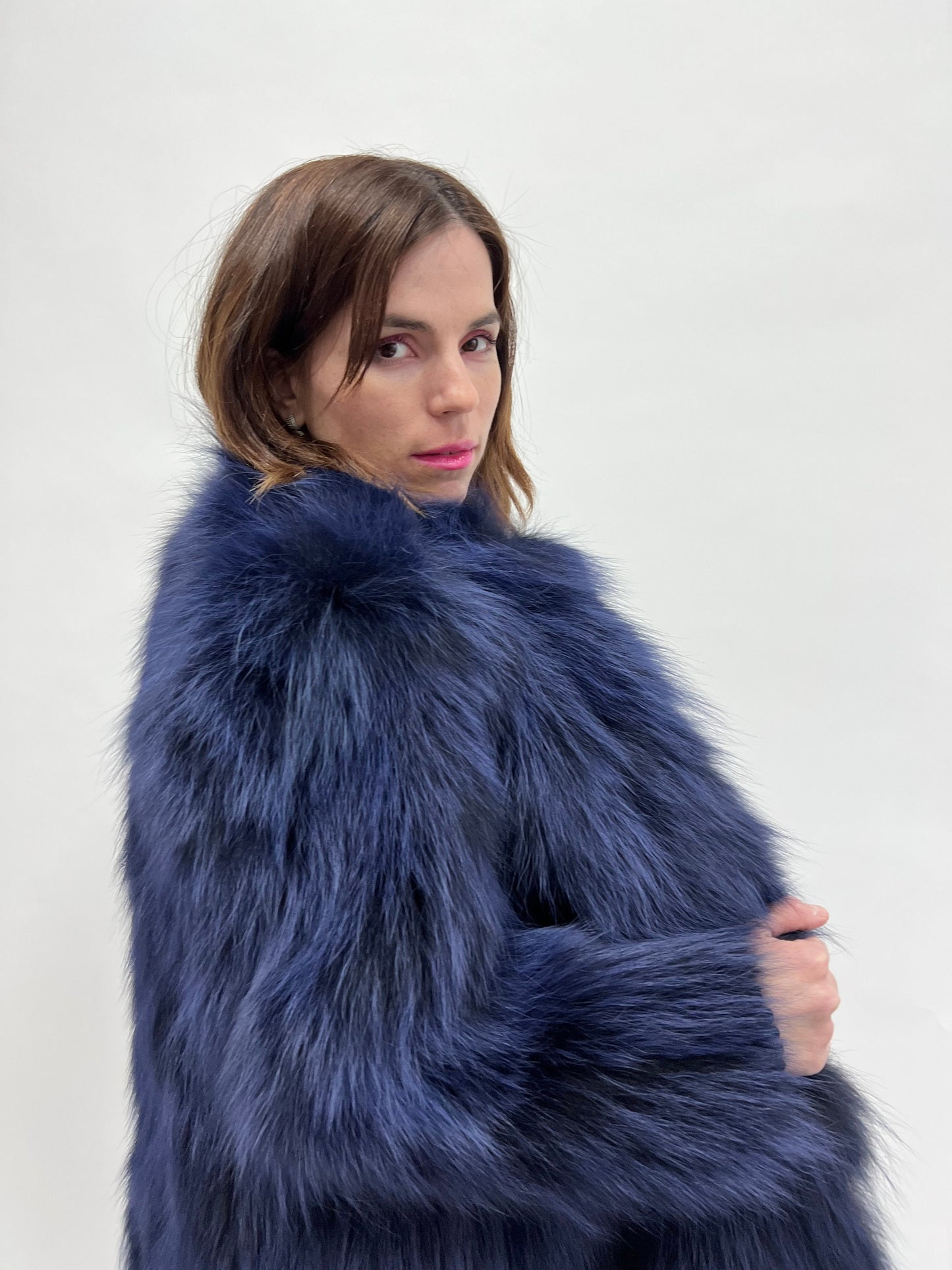 Real Denim Blue Fox Fur Coat - Winter Luxury