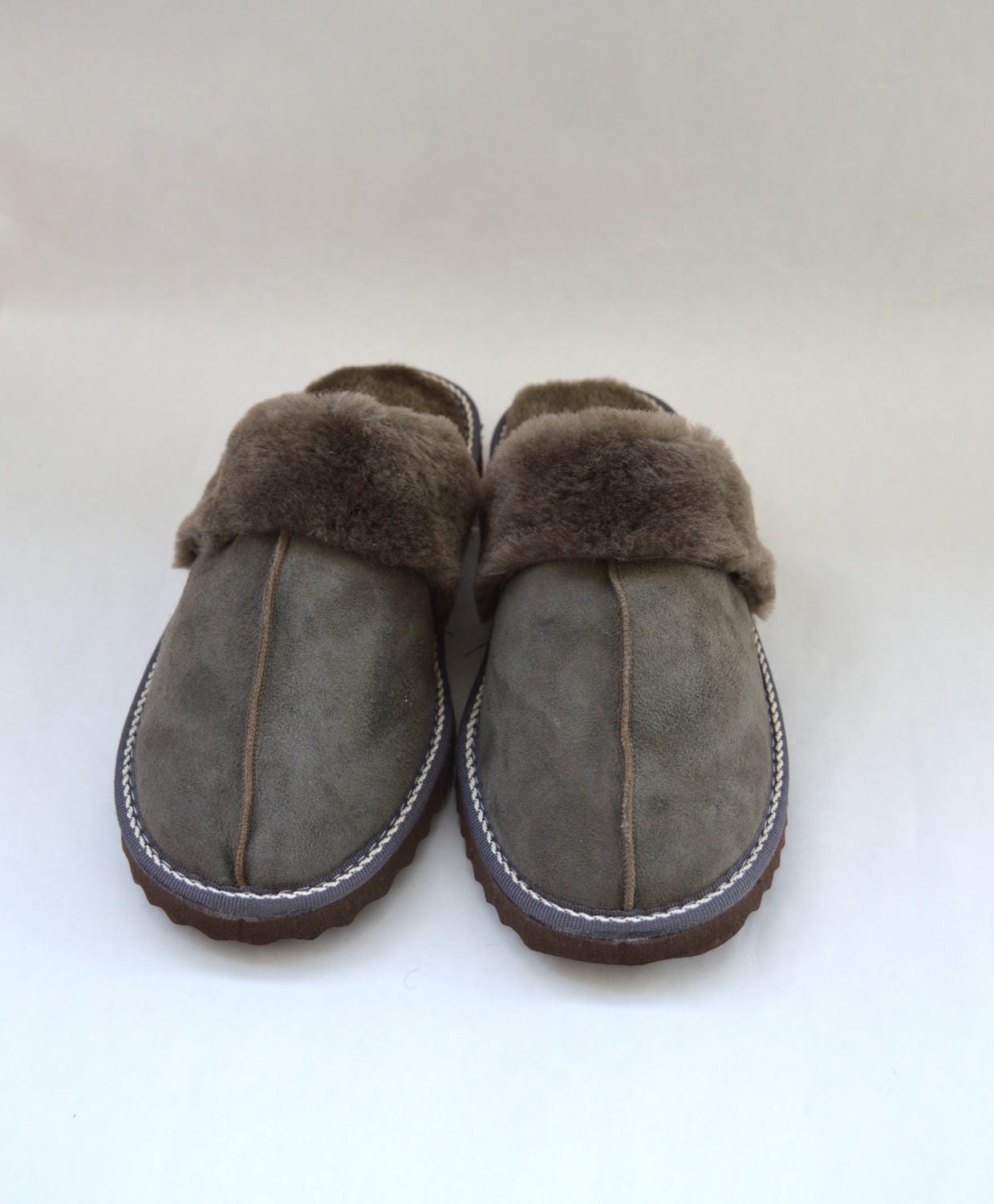 Grey Shearling Slippers: Genuine Sheepskin Fur Shoes for Women