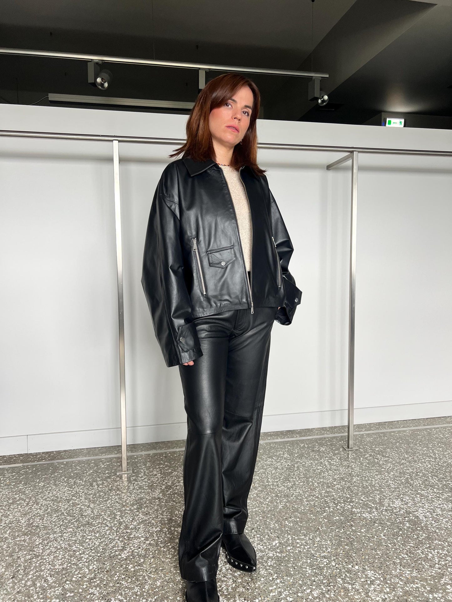 Handmade Black Nappa Leather Jacket: Boxy Zip Up Blazer