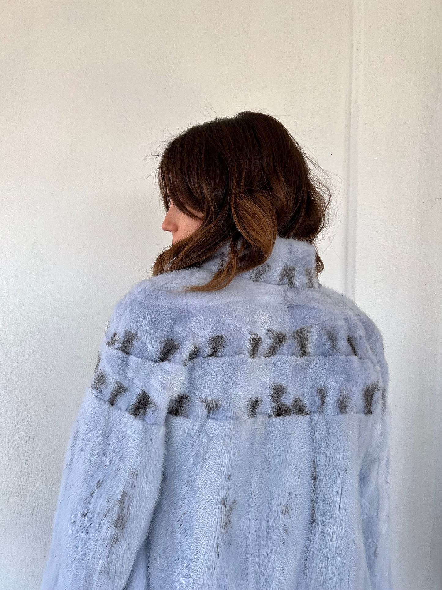 Baby Blue Mink Fur Jacket: High Collar artisanal fur - Handmade in Greece.