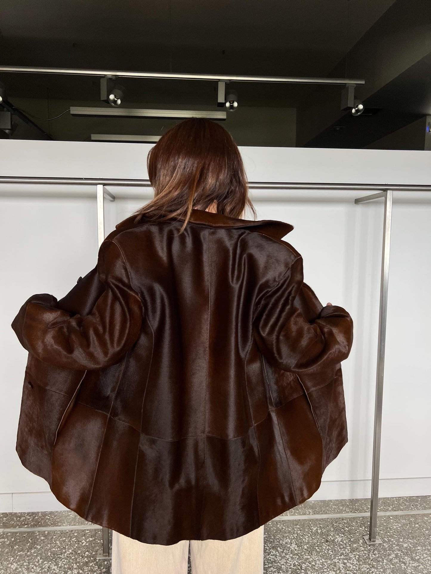 Handmade Hair-On Calf Hide Blazer: Dark Chocolate Leather Jacket